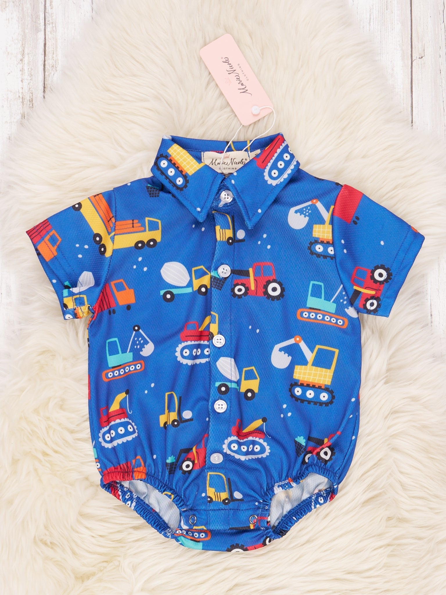 Royal Blue Construction Polo Romper - Marie Nicole Clothing