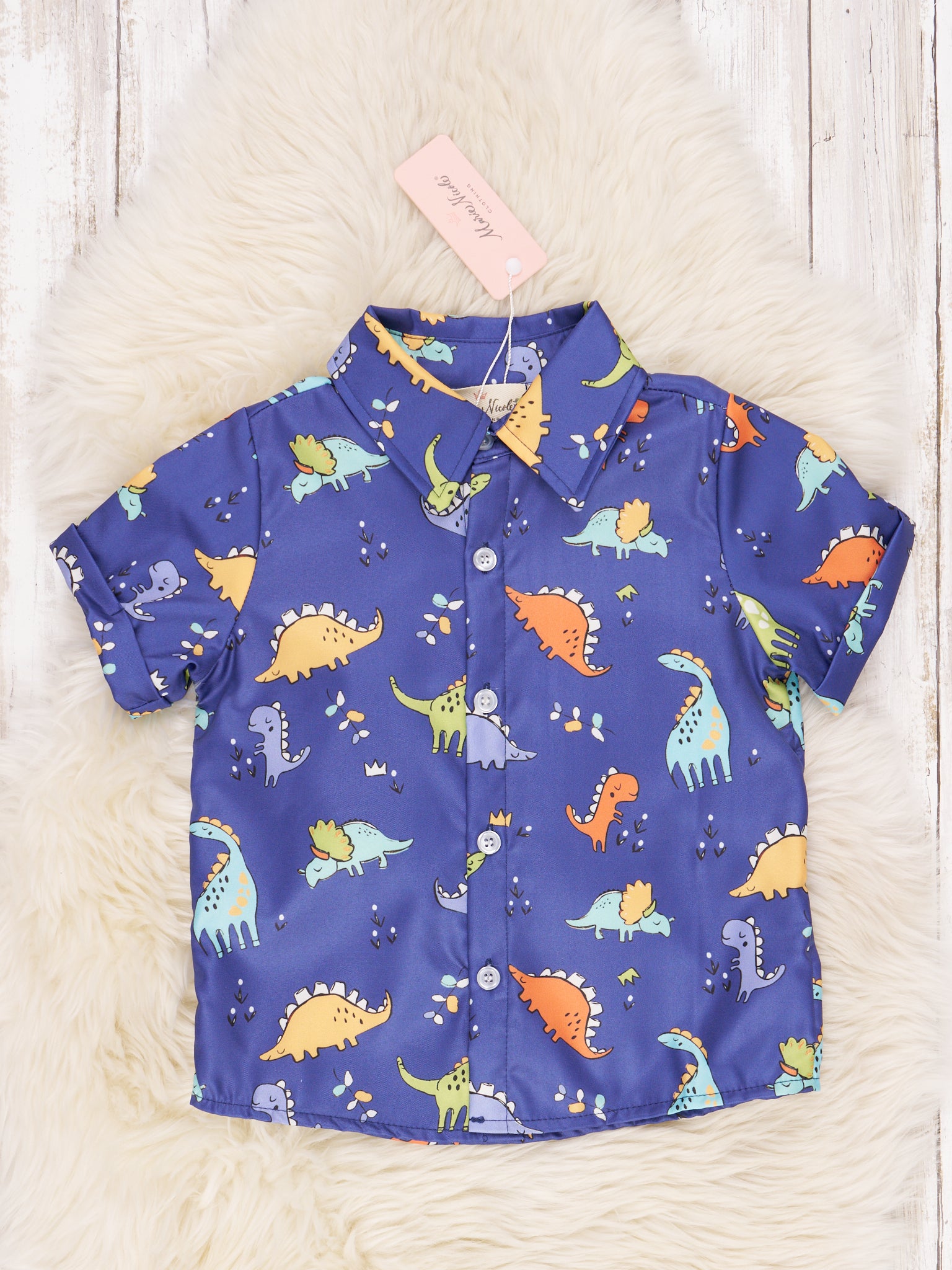 Dark Blue Dinosaur Polo - Marie Nicole Clothing