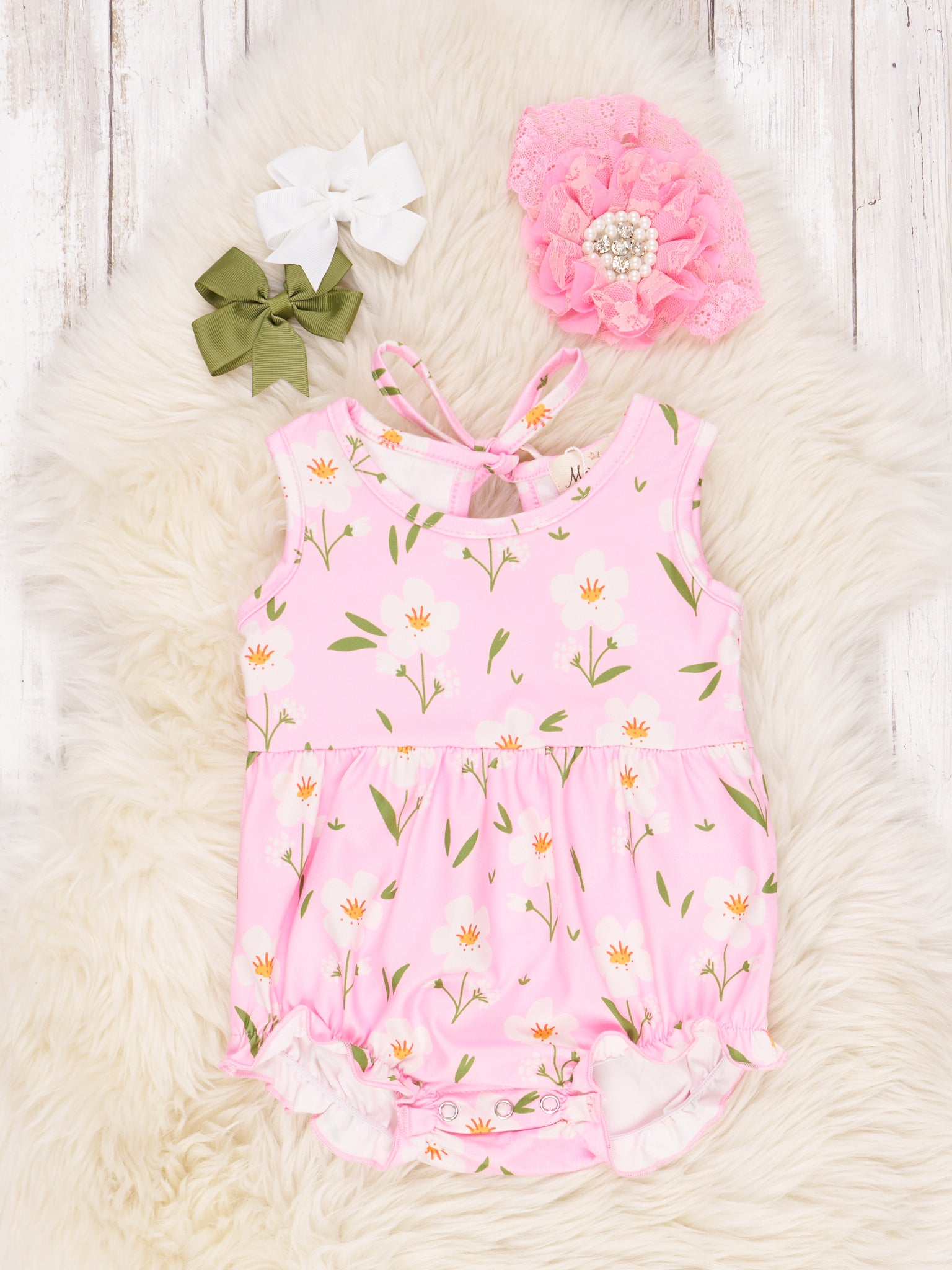 Light Pink Floral Ruffle Tank Romper - Marie Nicole Clothing