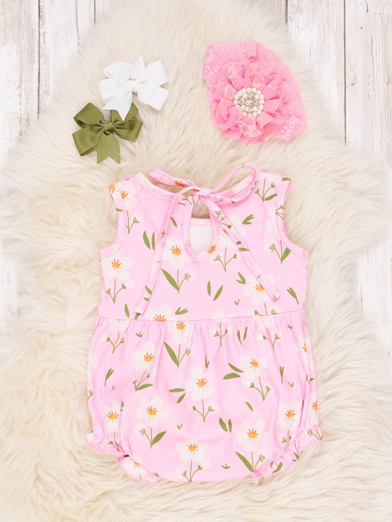Light Pink Floral Ruffle Tank Romper - Marie Nicole Clothing