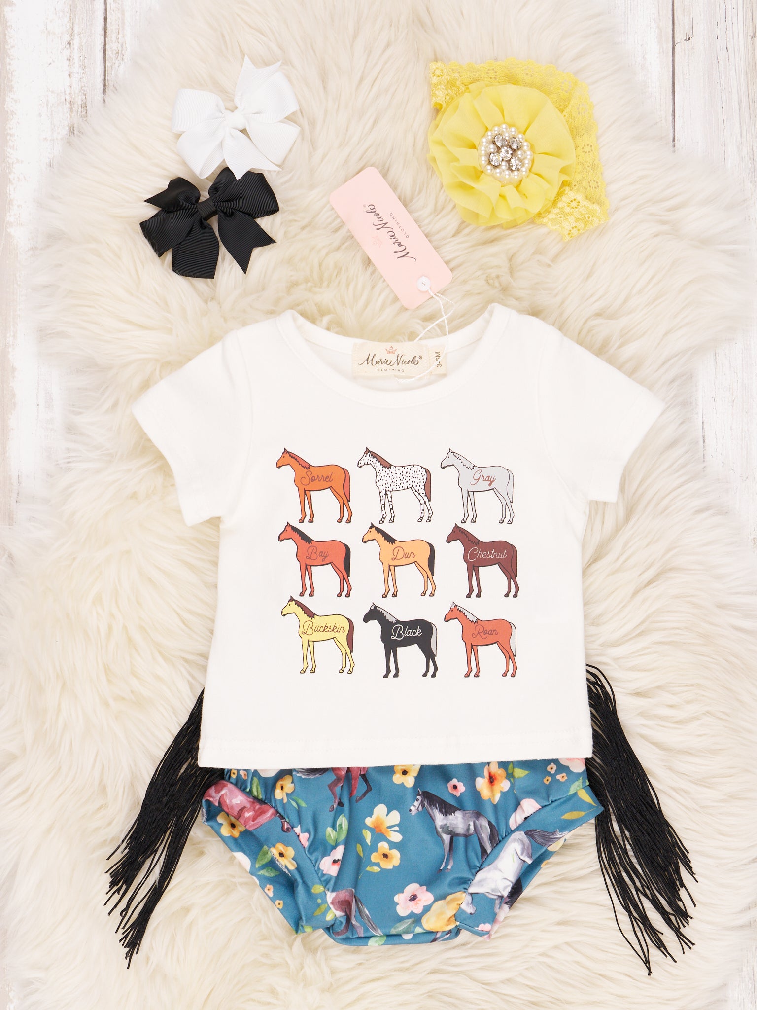 Horse Floral Fringe Bloomers Outfit - Marie Nicole Clothing