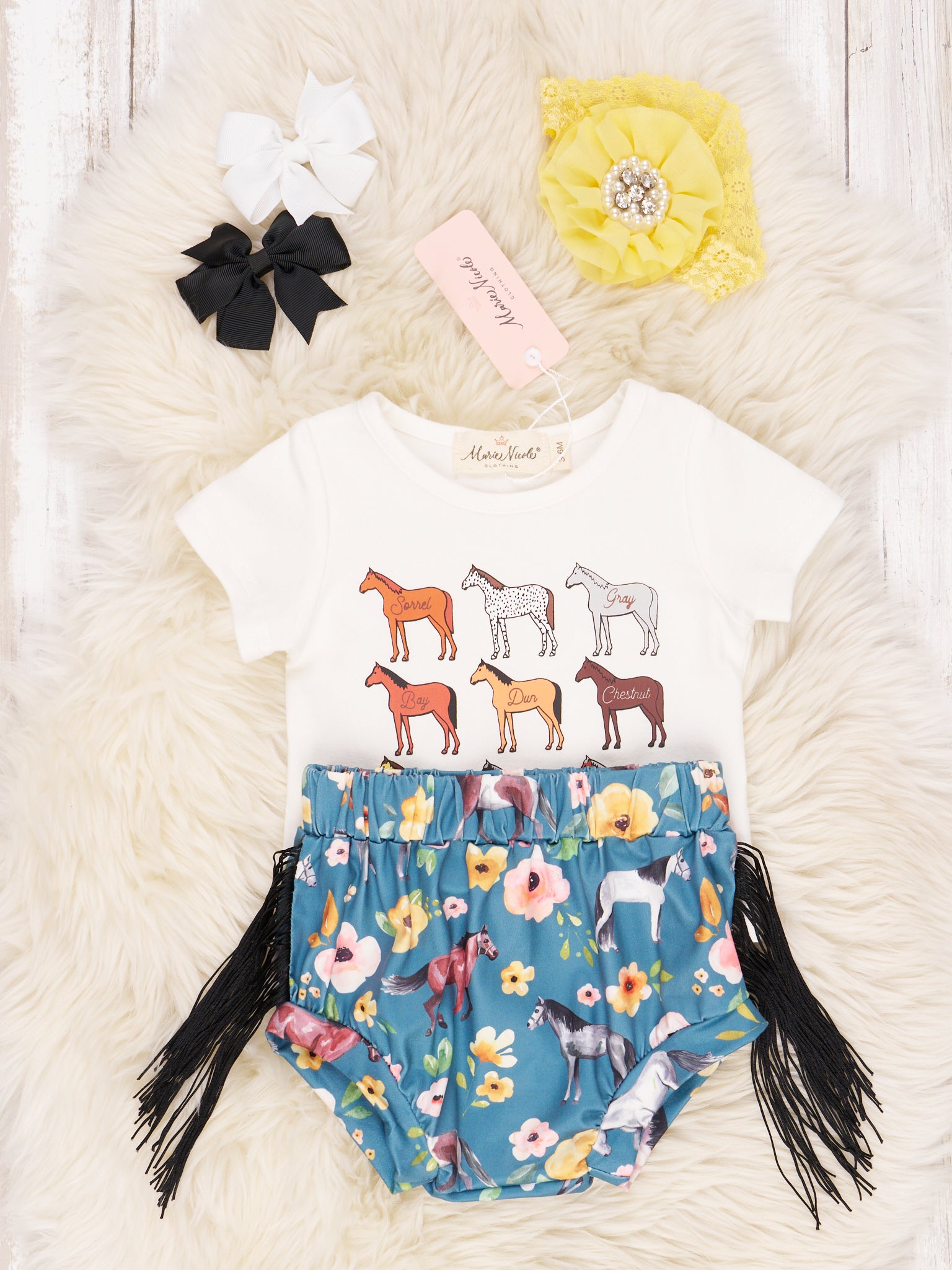 Horse Floral Fringe Bloomers Outfit - Marie Nicole Clothing