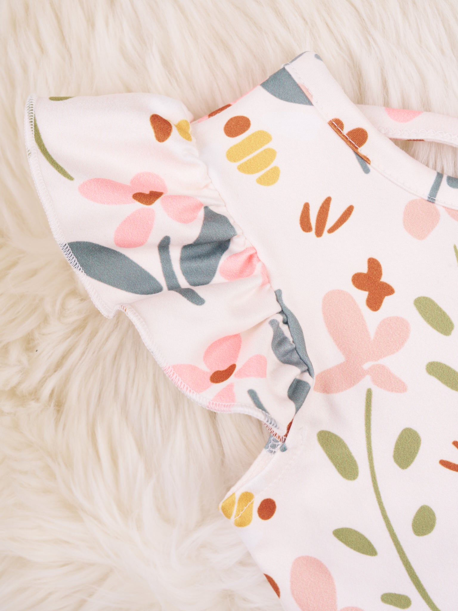 Brown & Peach Floral Ruffle Dress - Marie Nicole Clothing