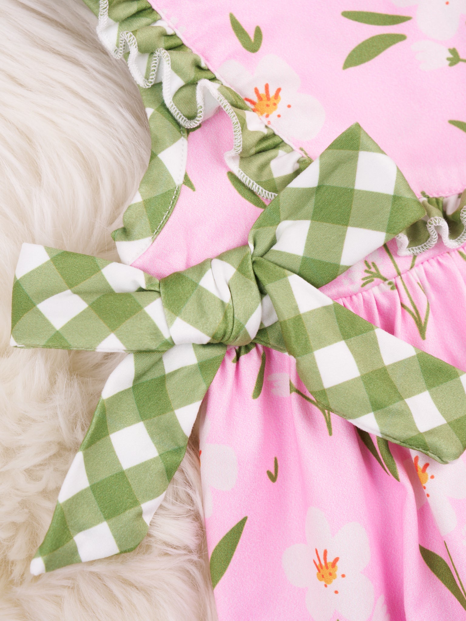 Light Pink Floral Gingham Ruffle Outfit - Marie Nicole Clothing
