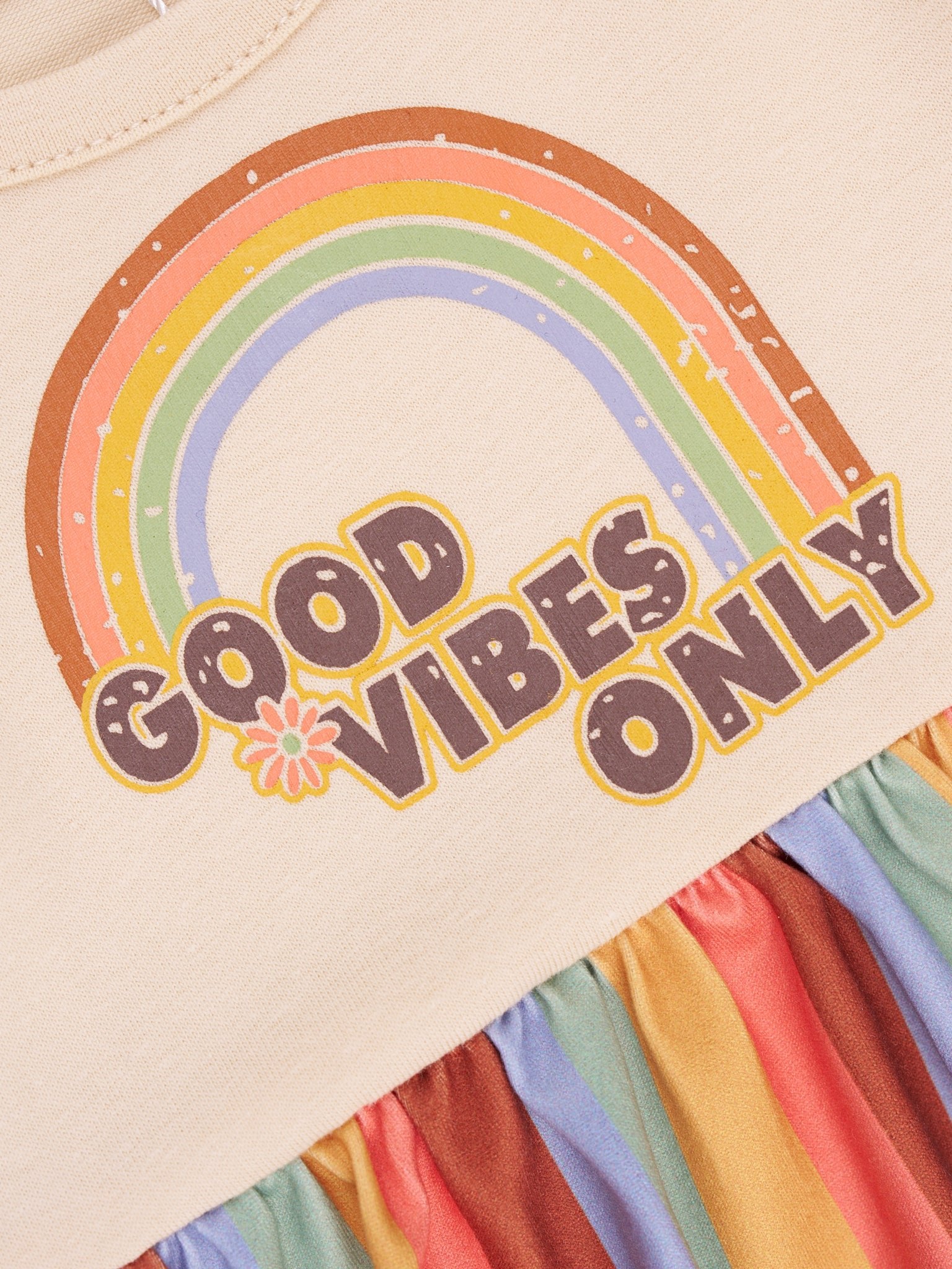 Rainbow "Good Vibes Only" Ruffle Romper - Marie Nicole Clothing