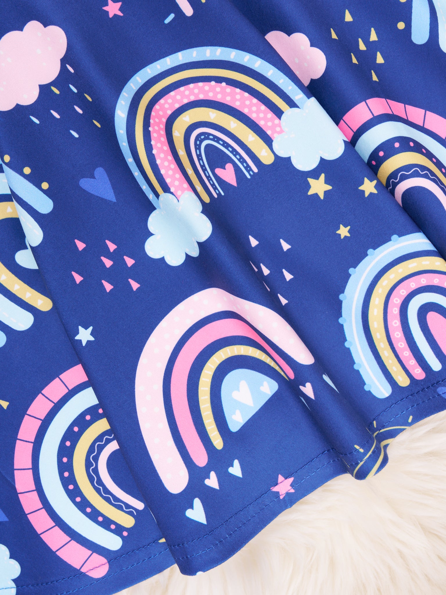Navy Hearts & Rainbow Ruffle Dress - Marie Nicole Clothing