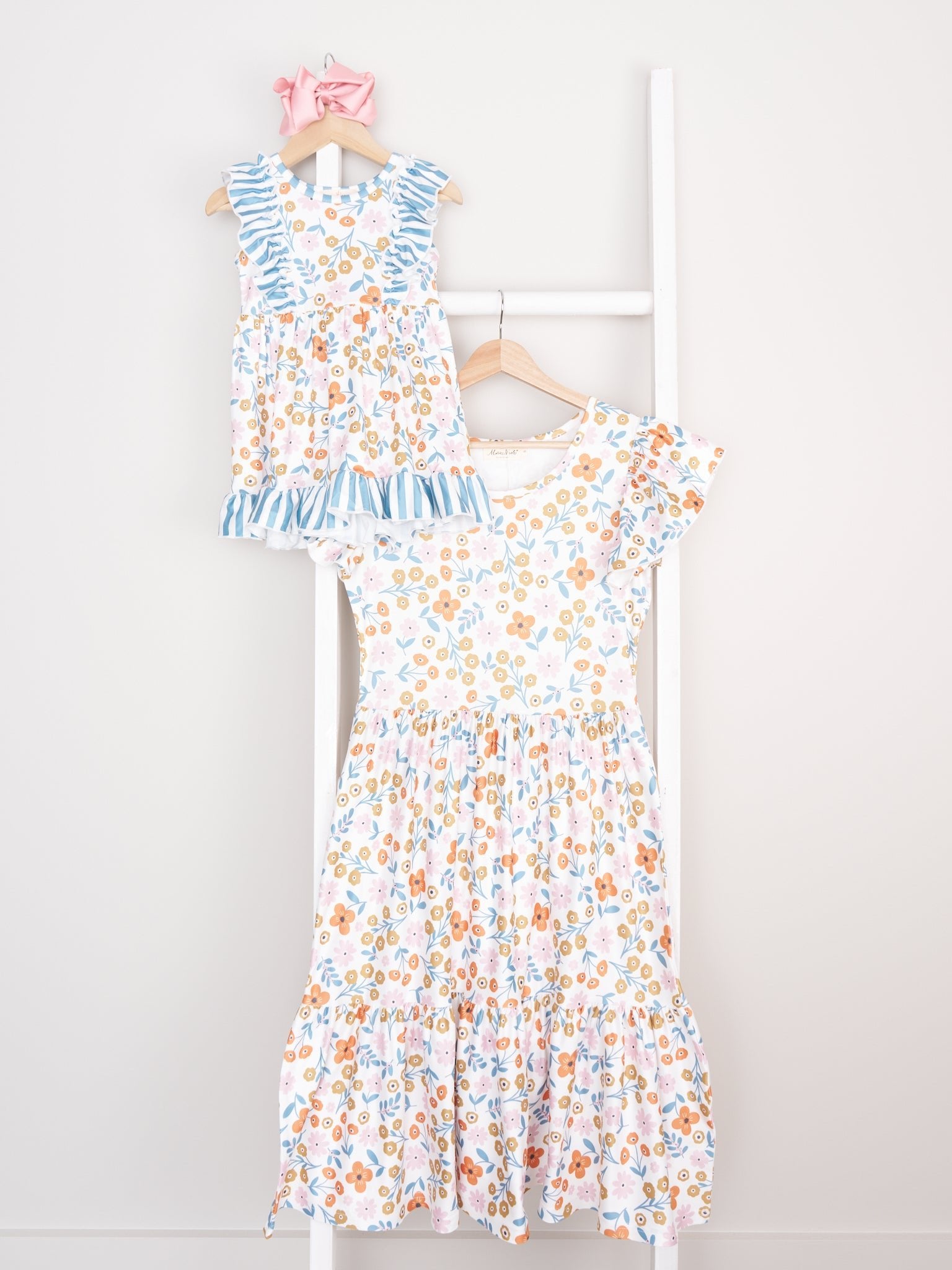Mom & Me Stripes & Floral Ruffle Dress - Marie Nicole Clothing
