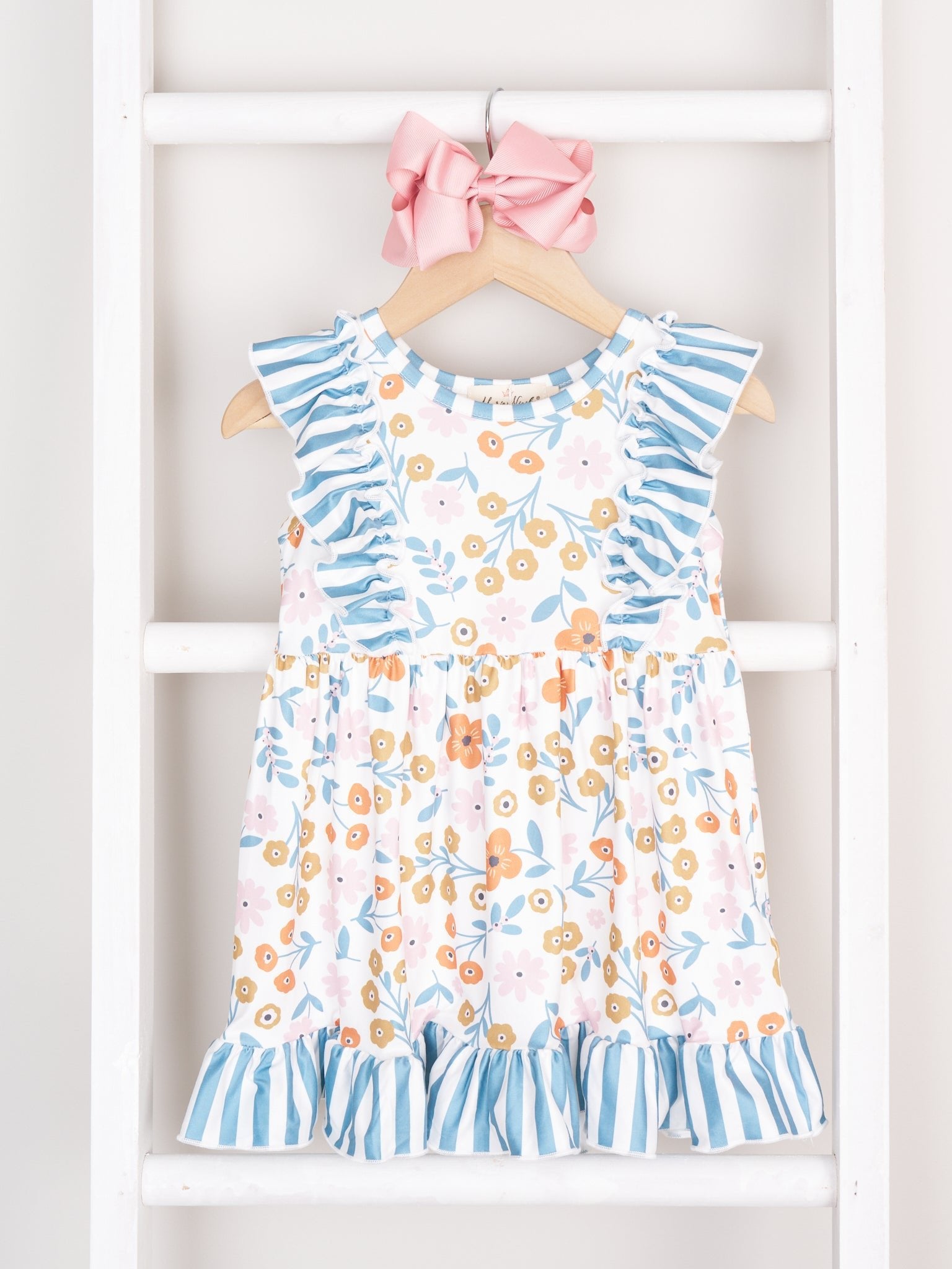Mom & Me Stripes & Floral Ruffle Dress - Marie Nicole Clothing