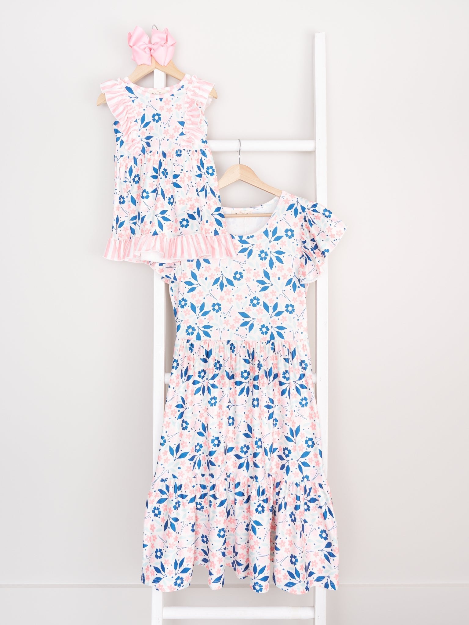 Mom & Me Summer Coral Floral Ruffle Dress - Marie Nicole Clothing