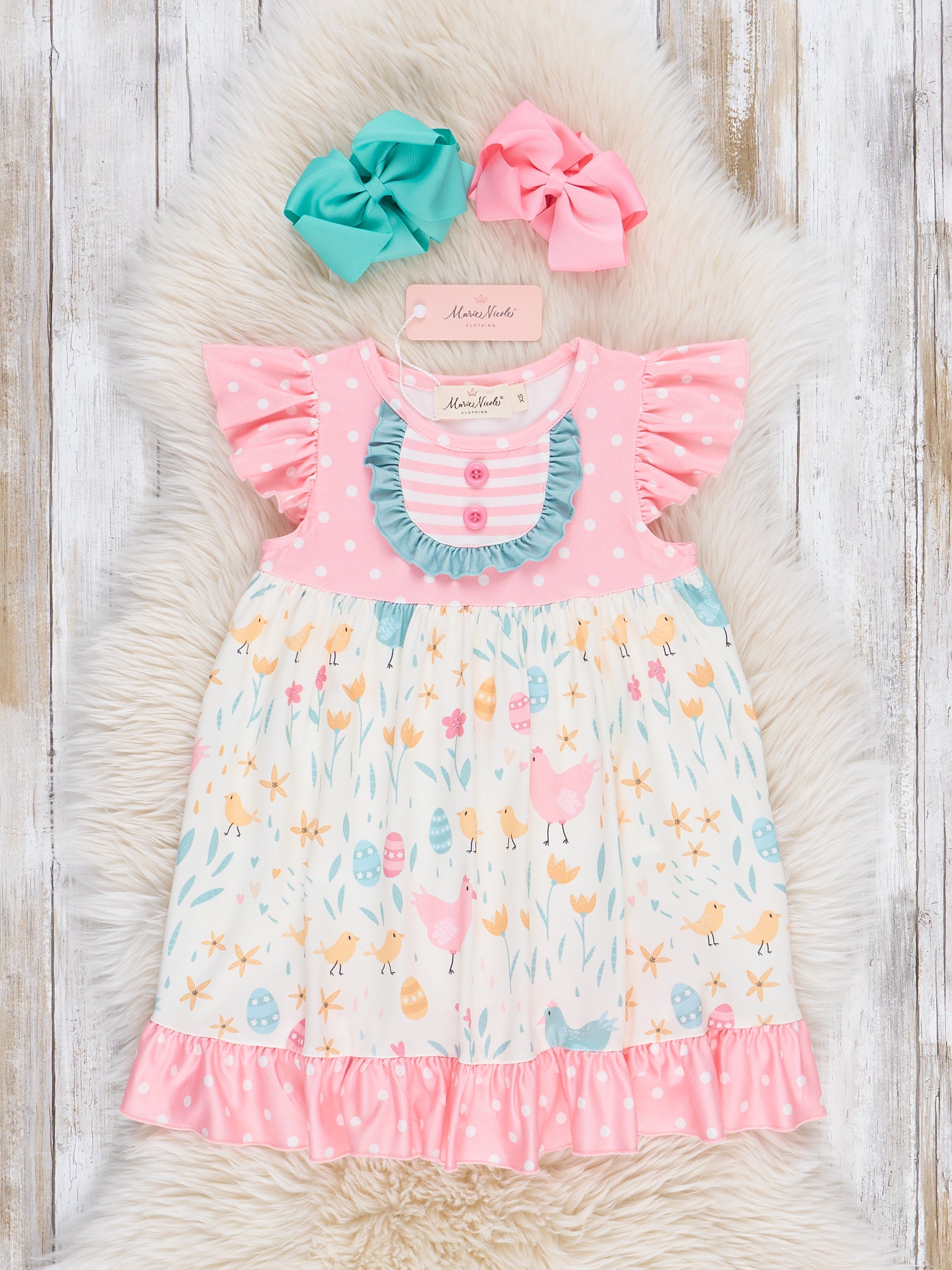 Chicken Egg Hunt Ruffle Dress - Marie Nicole Clothing