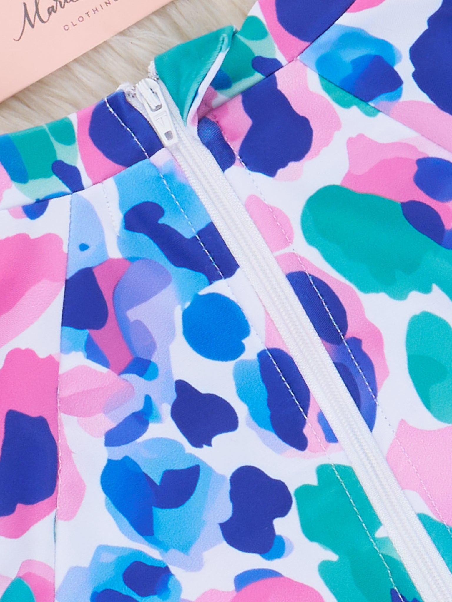 Leopard Watercolor Ruffle Rashguard Swimsuit - Marie Nicole Clothing