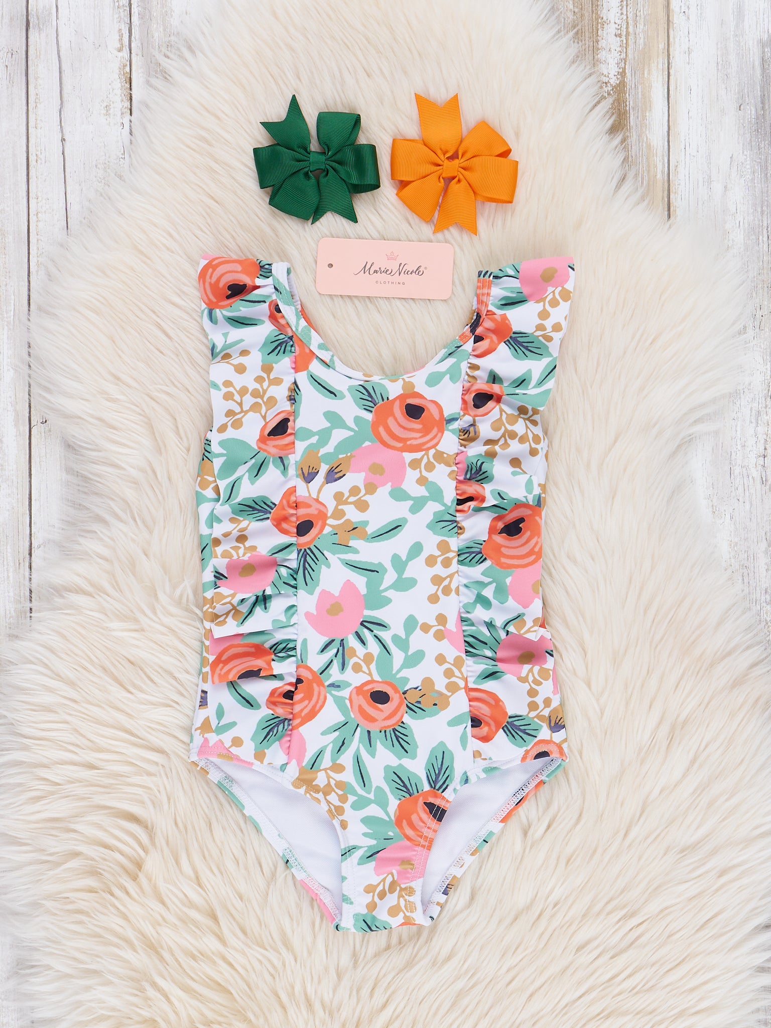 Mom & Me Orange Poppy Ruffle Swimsuit - Marie Nicole Clothing