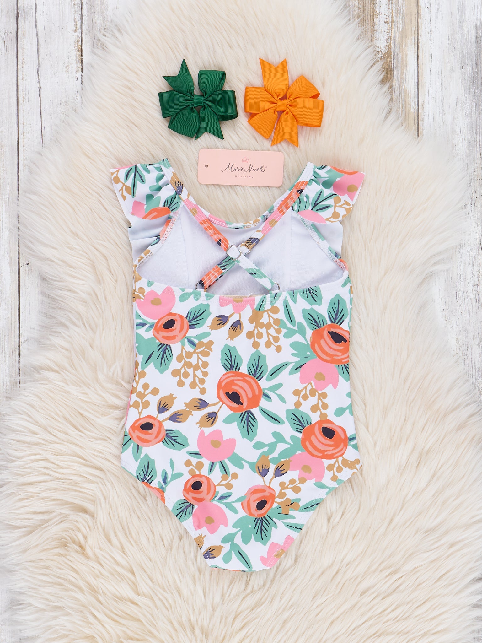 Mom & Me Orange Poppy Ruffle Swimsuit - Marie Nicole Clothing