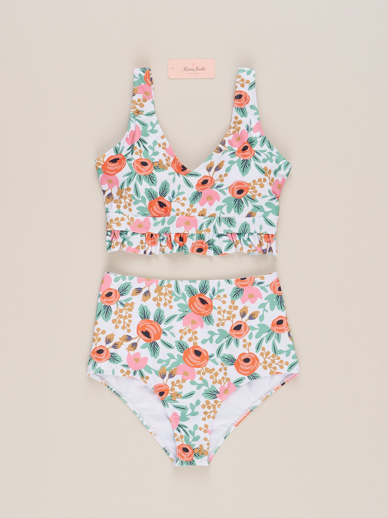 Mom & Me Orange Poppy Ruffle Swimsuit - Marie Nicole Clothing
