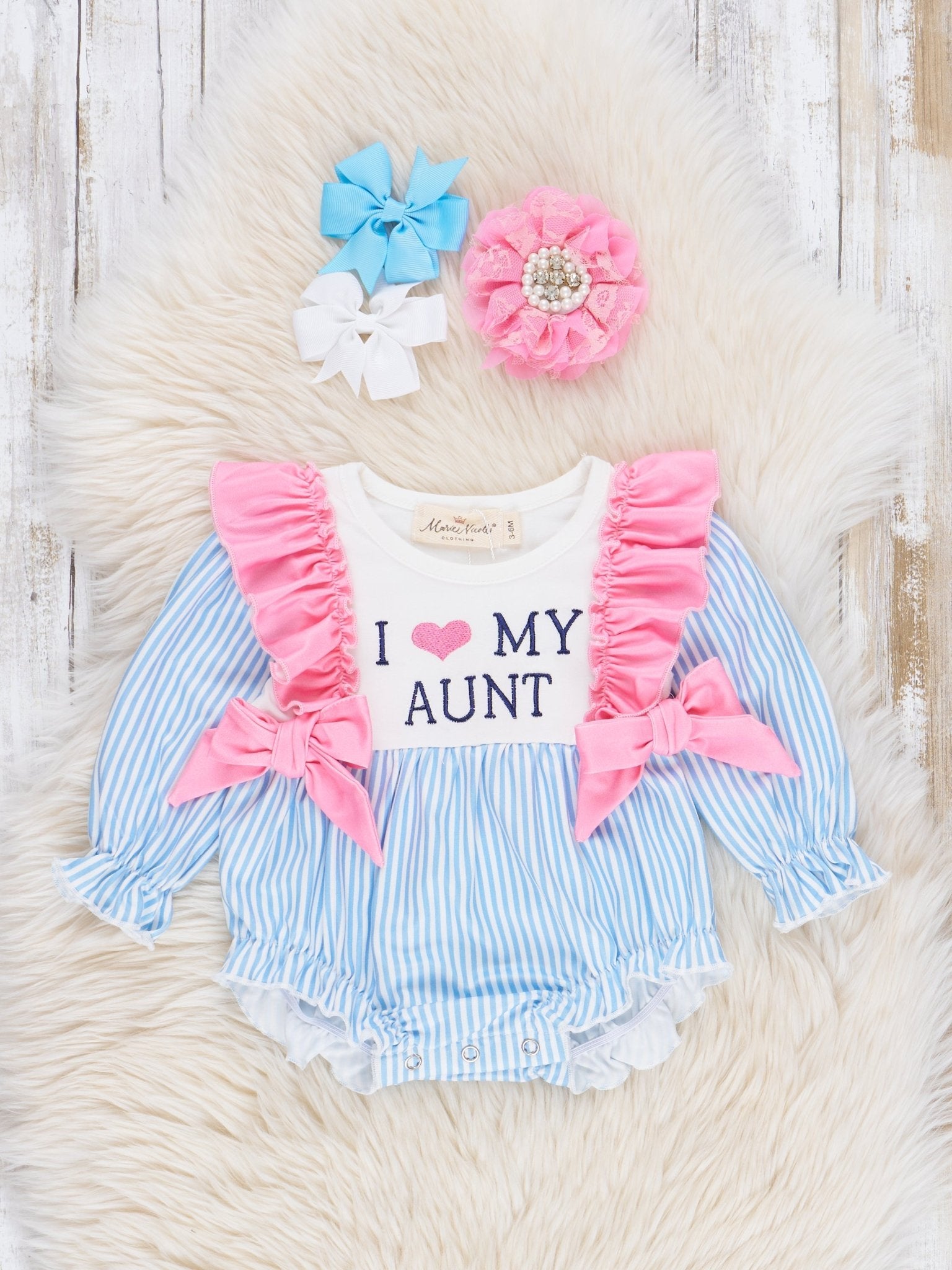 Blue Stripe Family Love Ruffle Bubble Romper - Marie Nicole Clothing