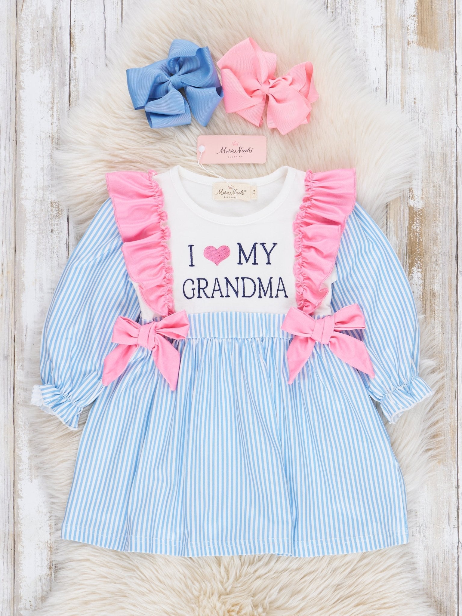 Blue Stripe Family Love Ruffle Dress - Marie Nicole Clothing