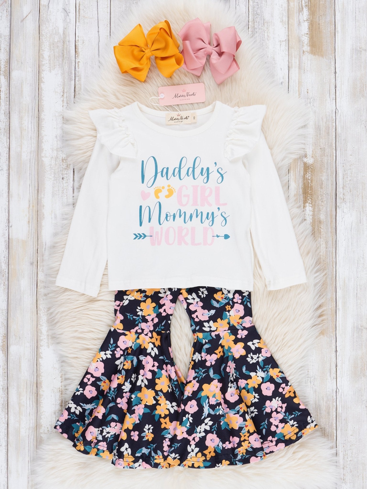Floral "Daddy's Girl, Mommy's World" Bell Bottom Outfit - Marie Nicole Clothing