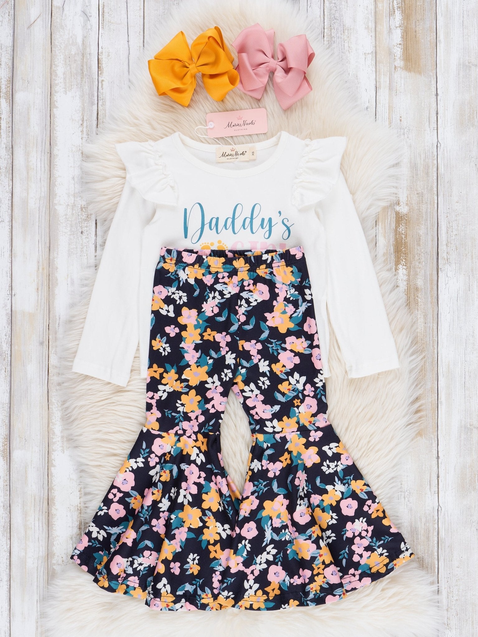 Floral "Daddy's Girl, Mommy's World" Bell Bottom Outfit - Marie Nicole Clothing