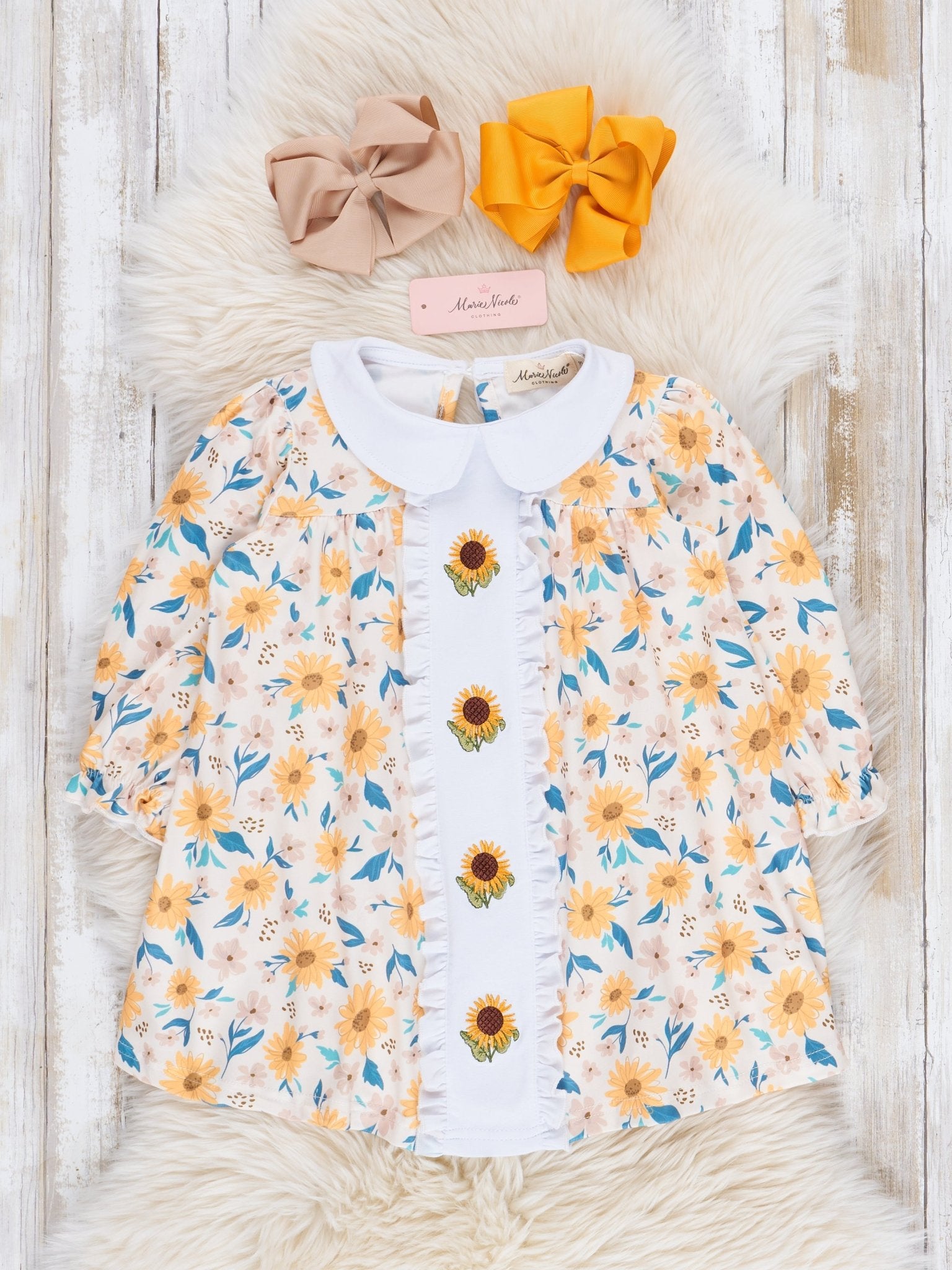 Sunflower Garden Embroidered Ruffle Dress - Marie Nicole Clothing