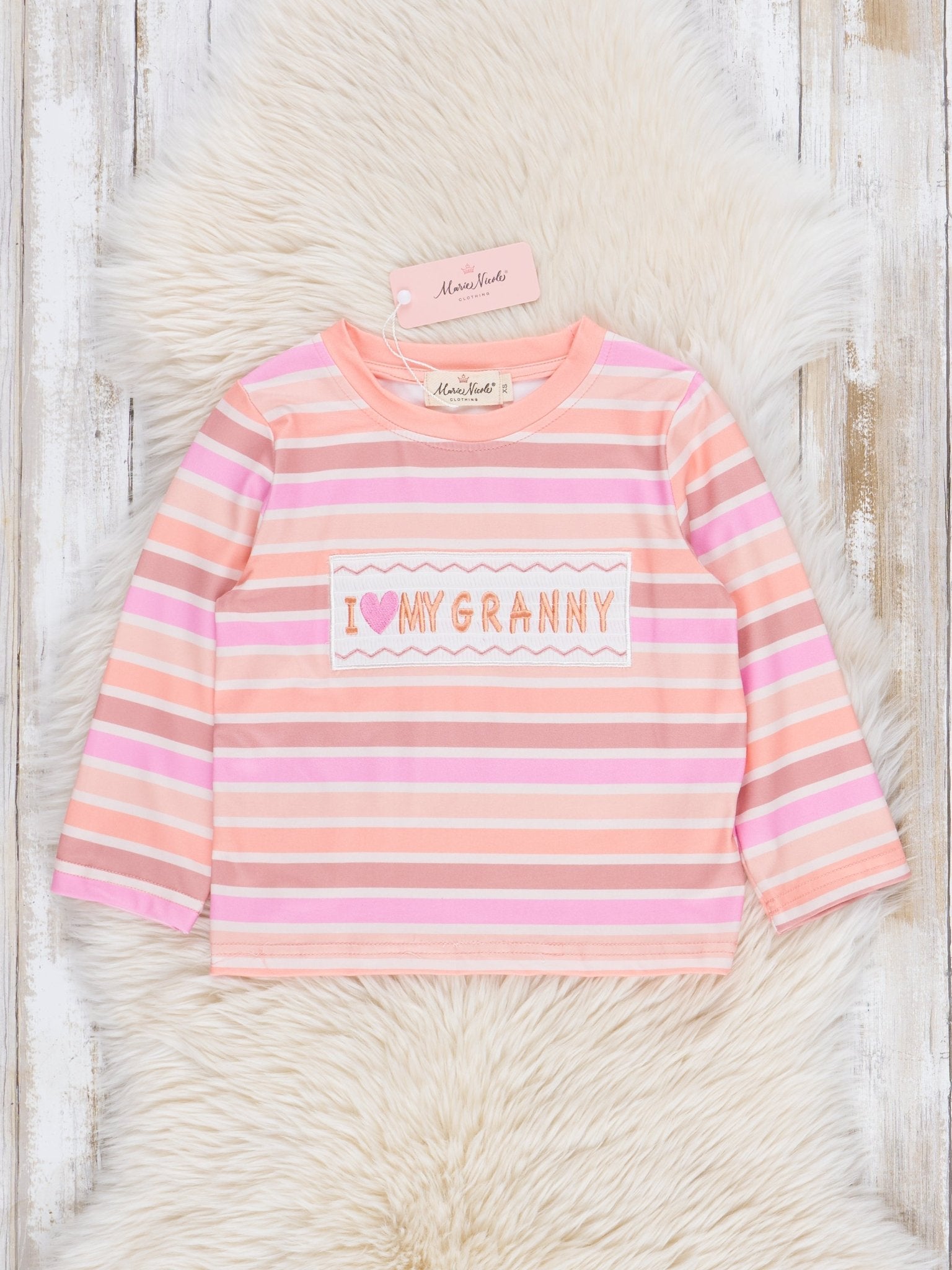 Peach Striped Smocked Granny Love Shirt - Marie Nicole Clothing
