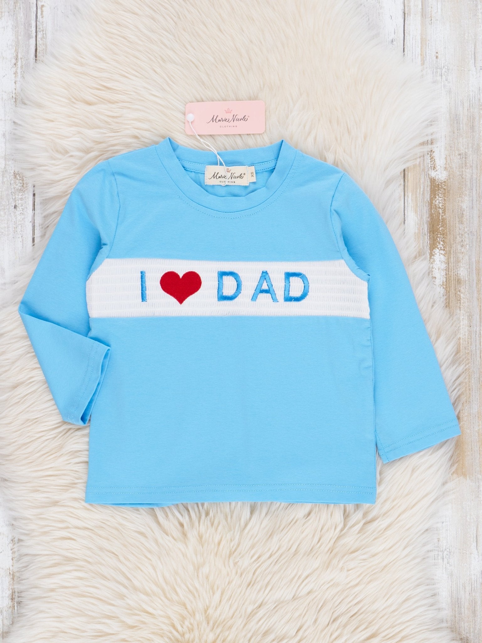 Blue Smocked Dad Love Shirt - Marie Nicole Clothing