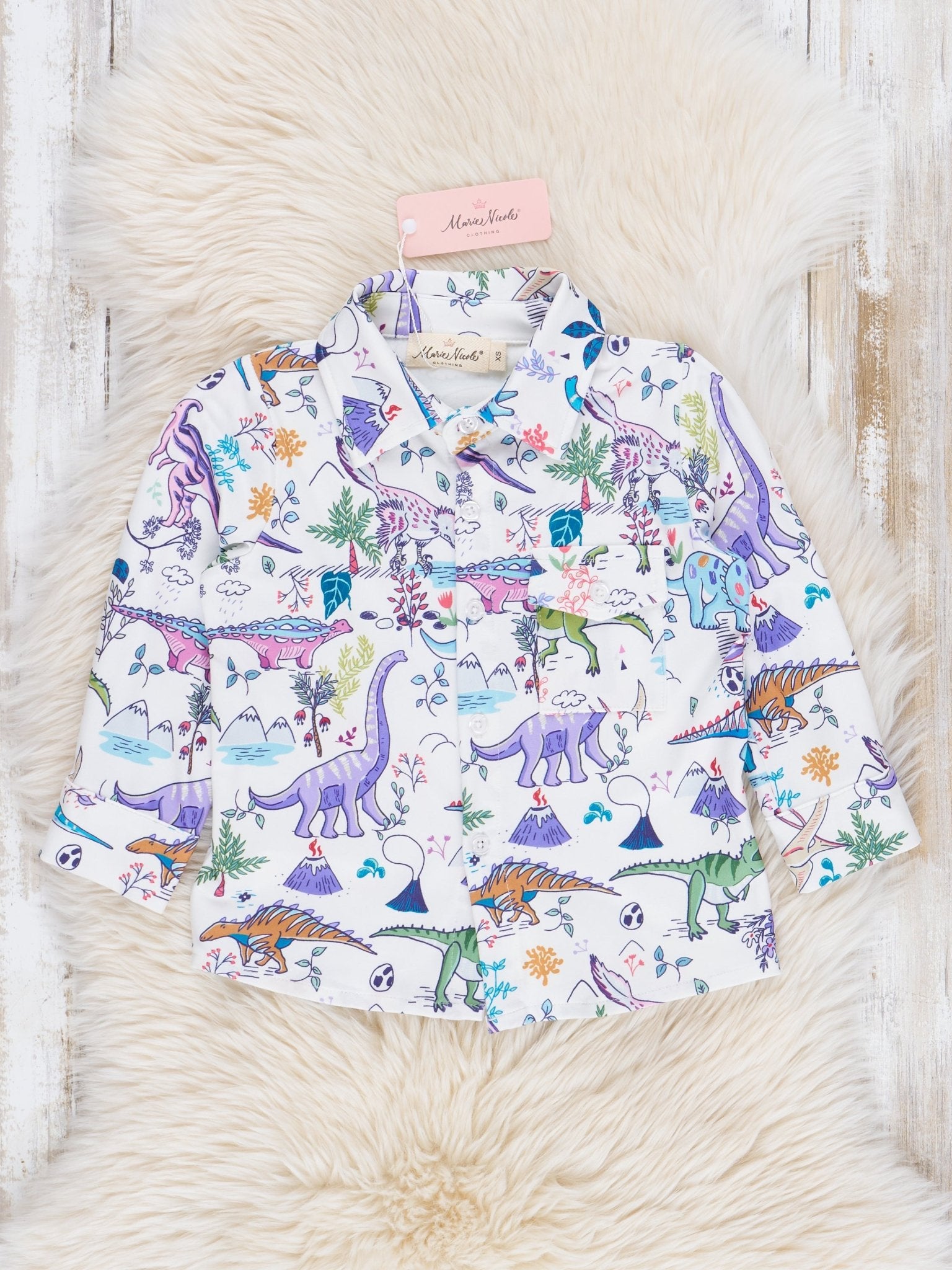 Dinosaur Camp Button Up Shirt - Marie Nicole Clothing