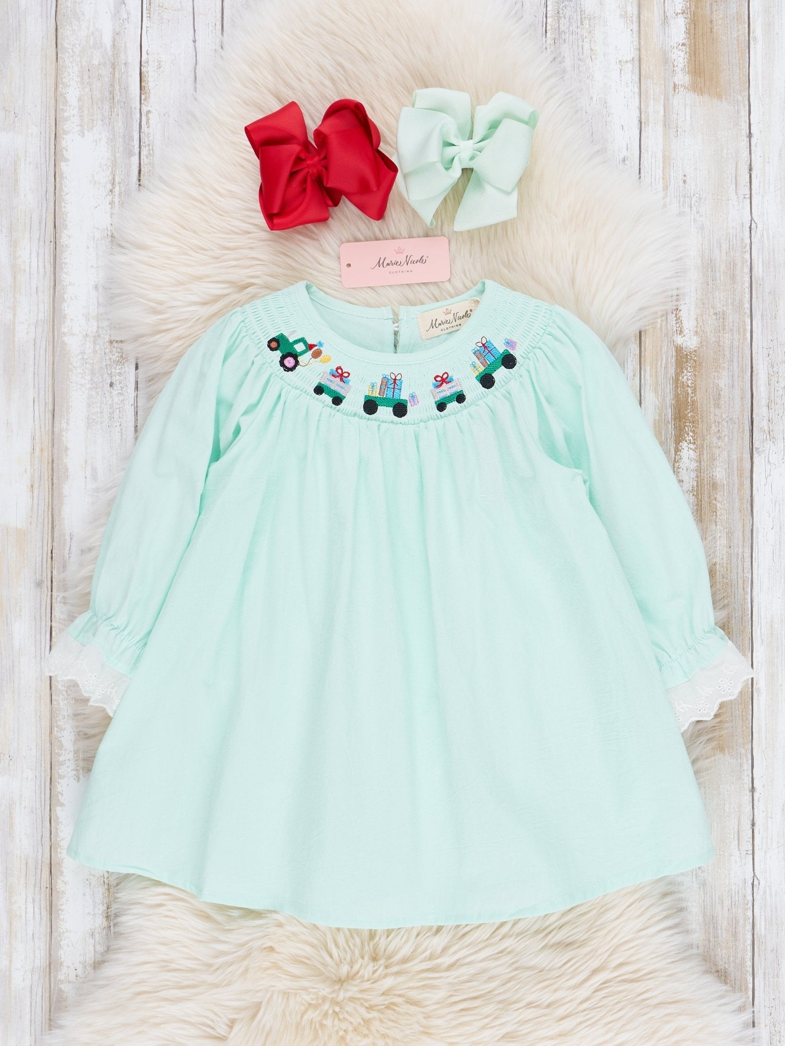 Sweet Mint Smocked Train Dress - Marie Nicole Clothing