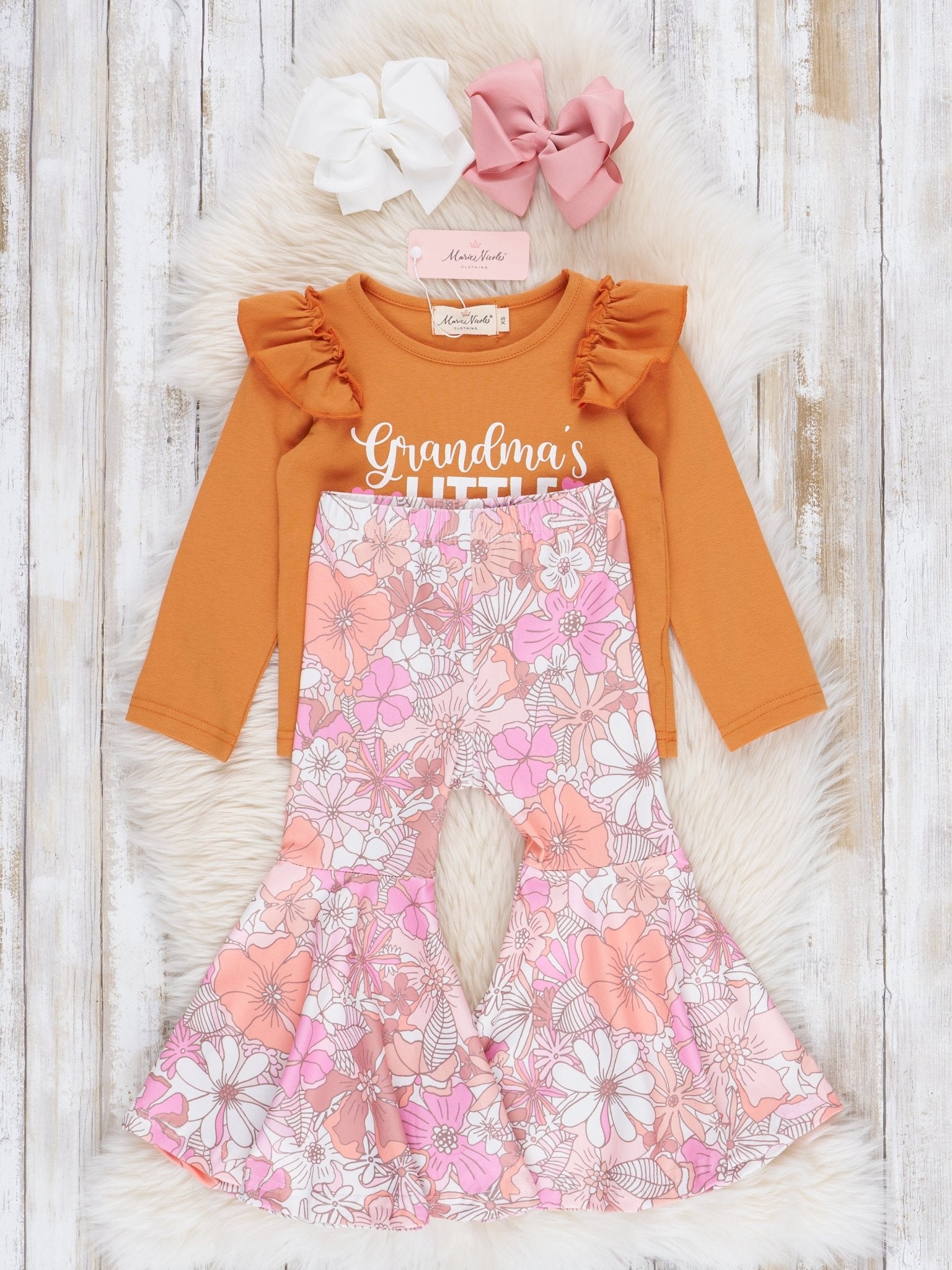 Orange "Grandma's Little Sweetheart" Bell Bottom Outfit - Marie Nicole Clothing