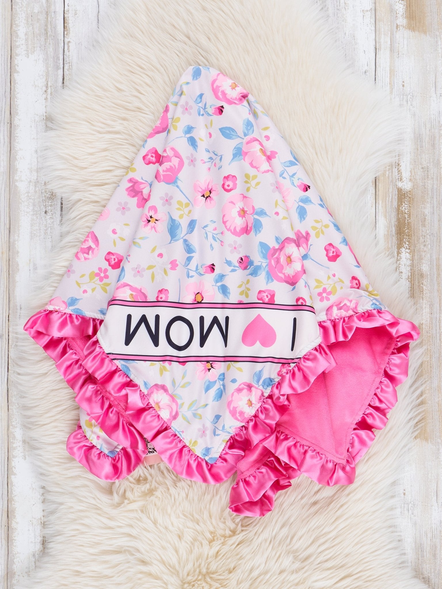 Sweet Pink Floral Mom Love Ruffle Minky Blanket - Marie Nicole Clothing