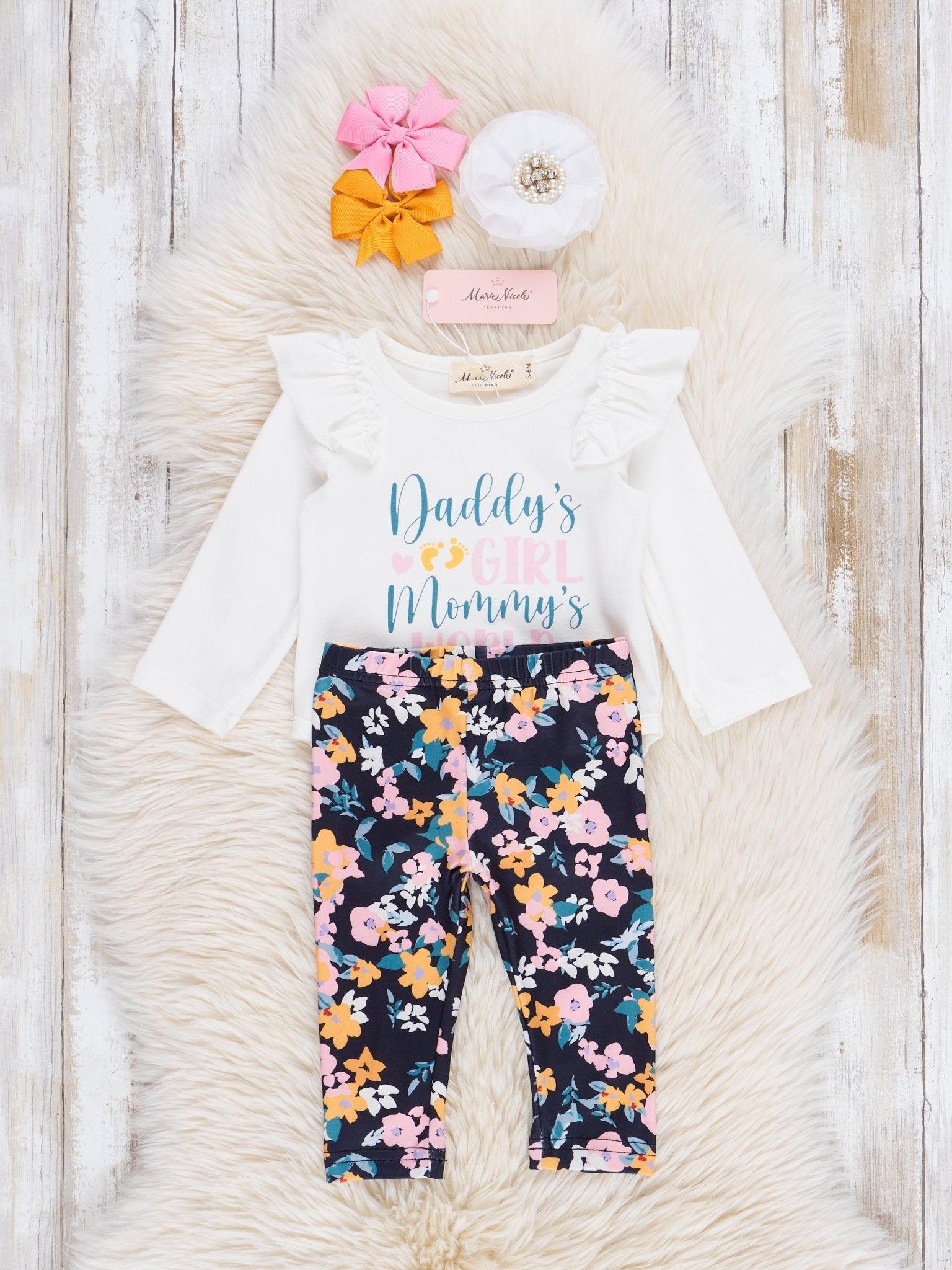 Floral "Daddy's Girl, Mommy's World" Bubble Outfit - Marie Nicole Clothing
