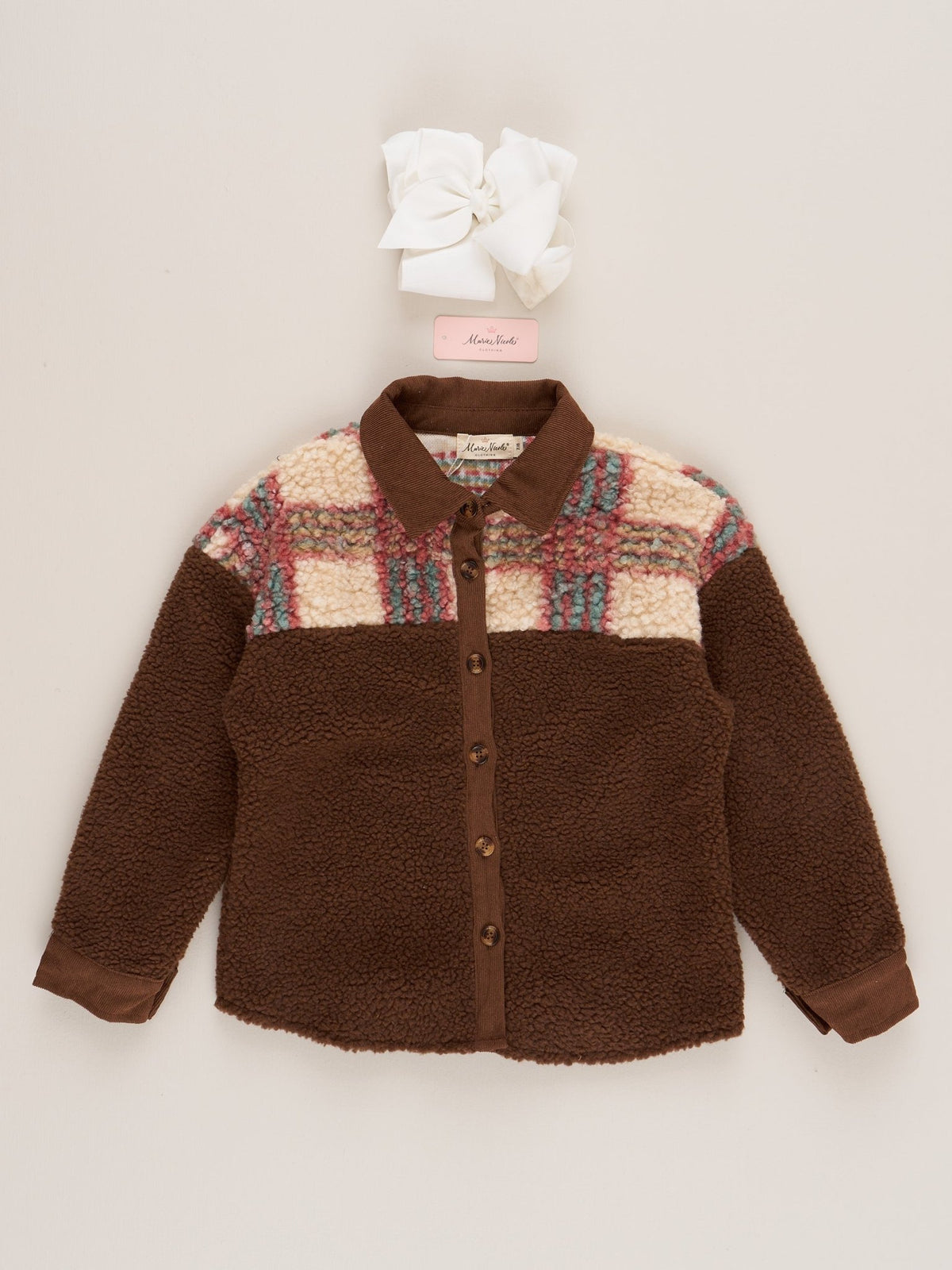 Mom & Me Brown & Plaid Teddy Shacket - Marie Nicole Clothing