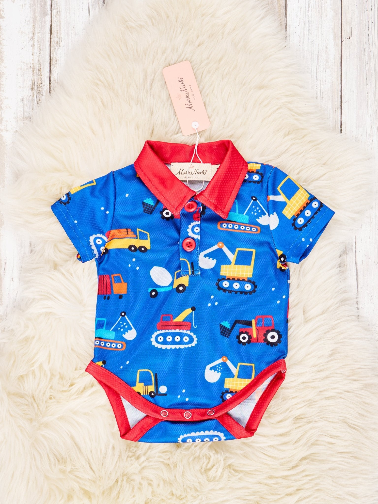 Blue Construction Polo Romper - Marie Nicole Clothing