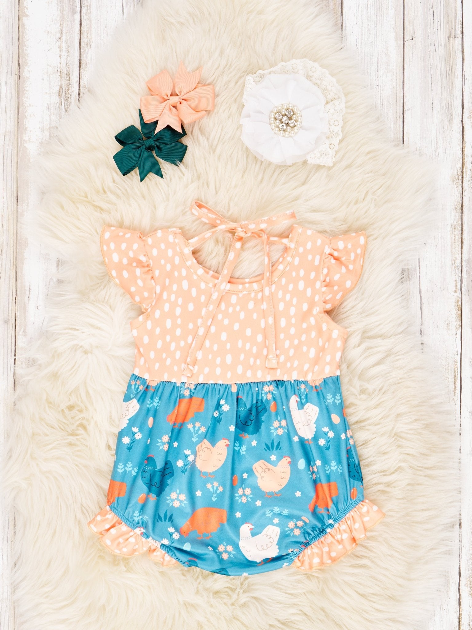 Summer Chicken Ruffle Bubble Romper - Marie Nicole Clothing