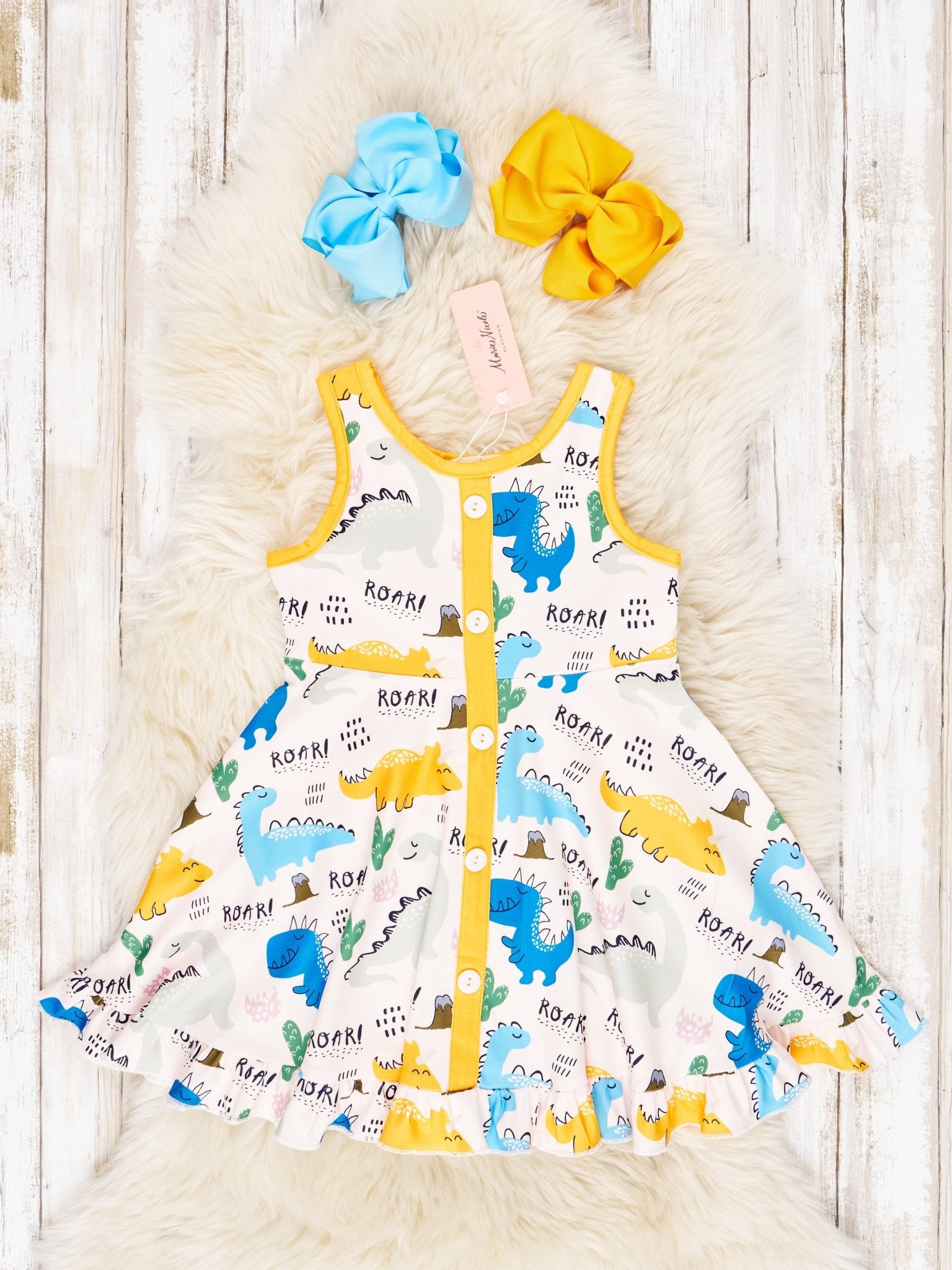 "ROAR" Dino Ruffle Dress - Marie Nicole Clothing
