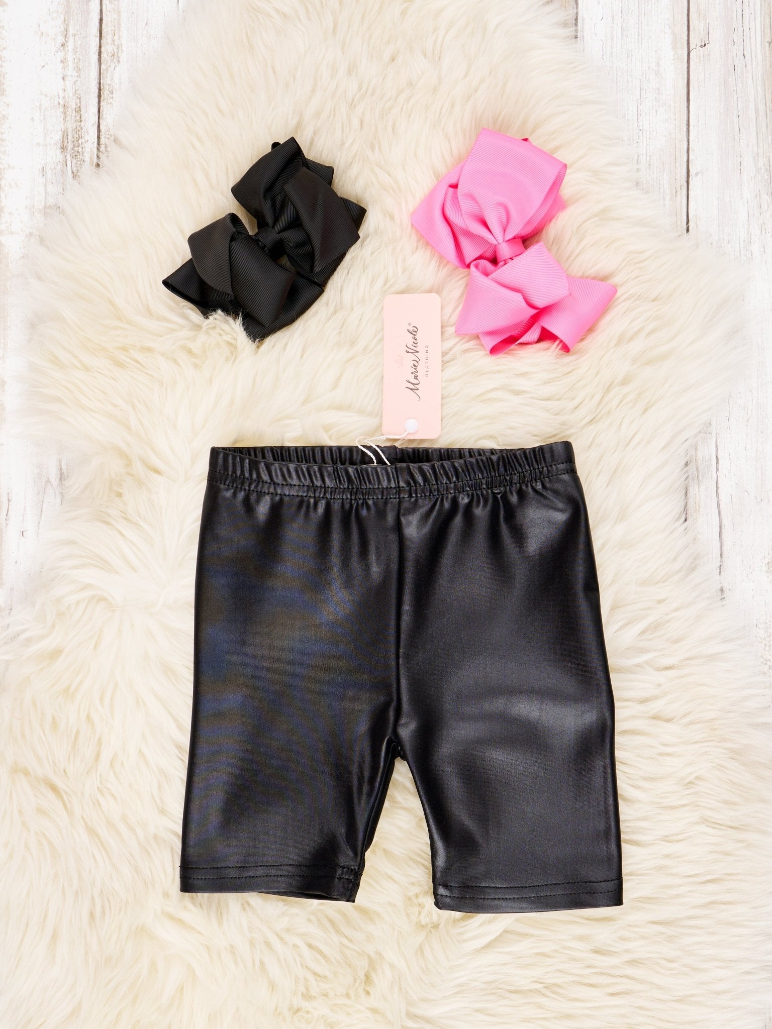 Faux Leather Long Biker Shorts - Marie Nicole Clothing