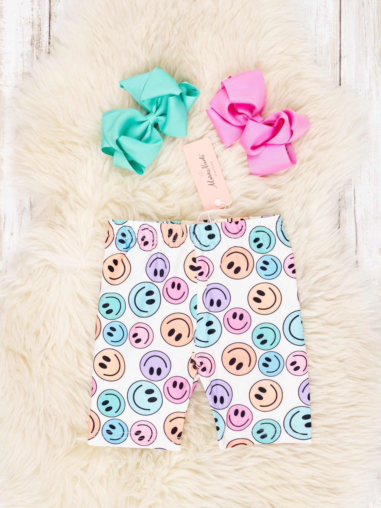 Retro Smiley Long Biker Shorts - Marie Nicole Clothing