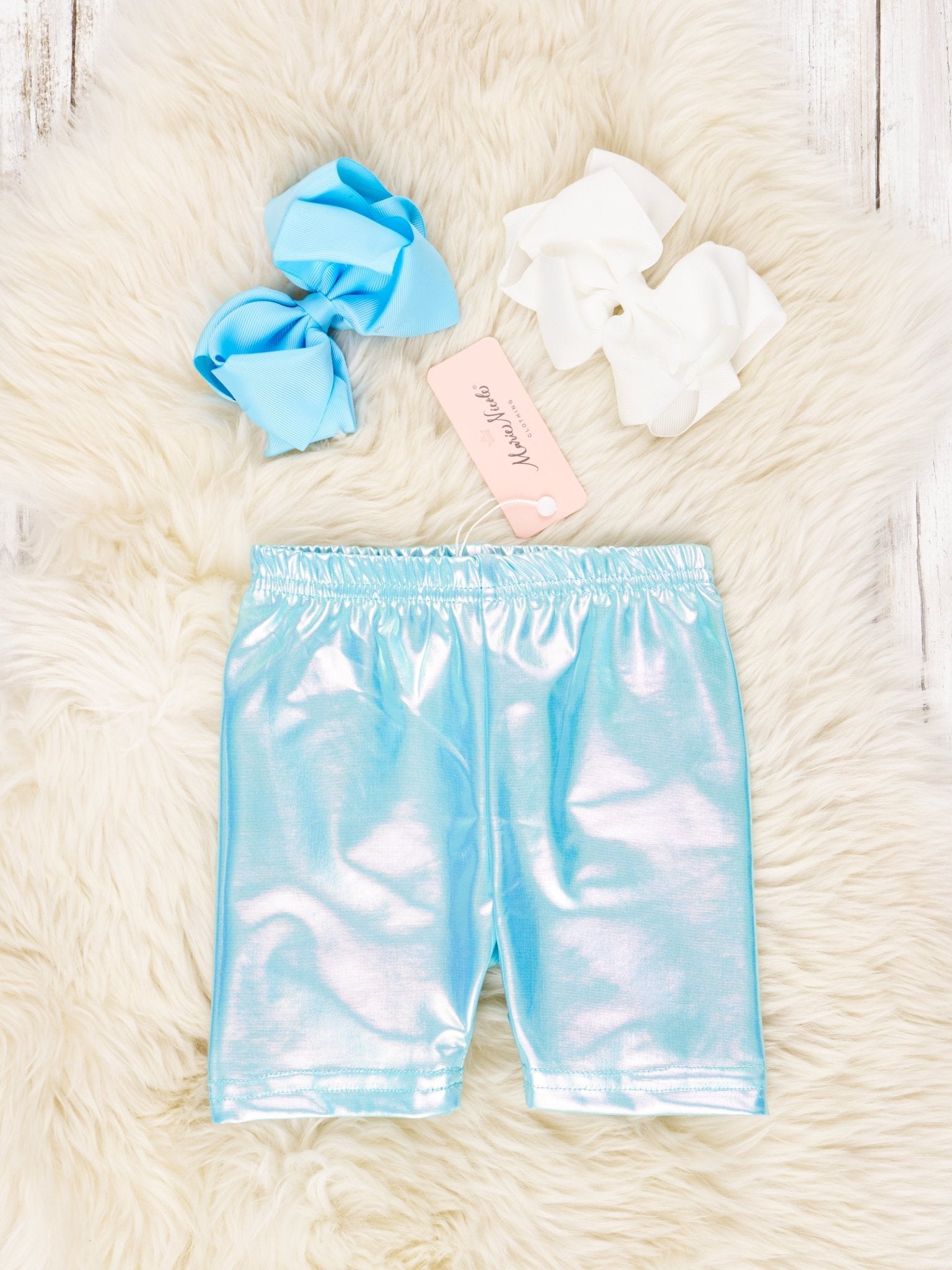 Blue Holographic Long Biker Shorts - Marie Nicole Clothing