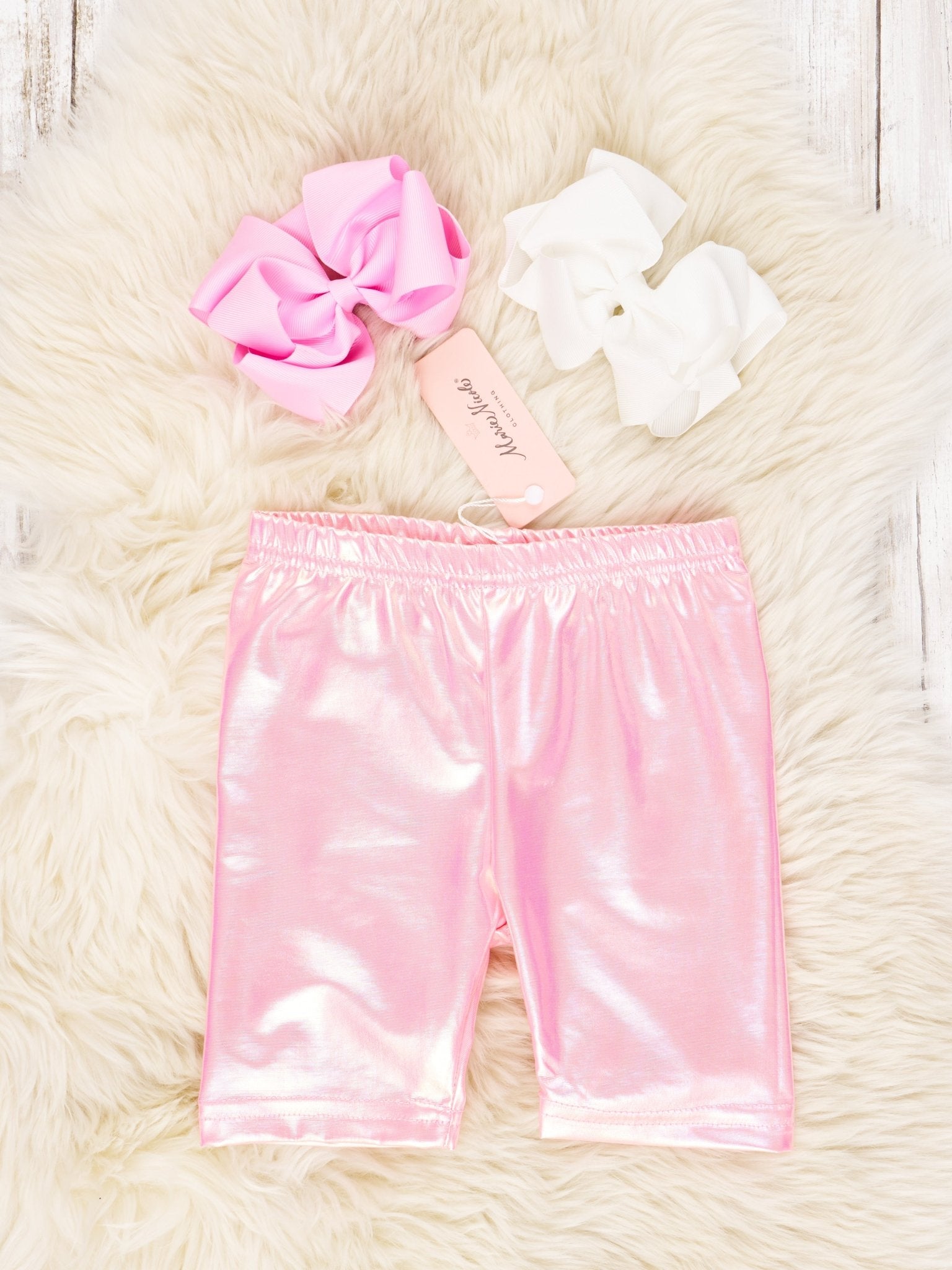 Pink Holographic Long Biker Shorts - Marie Nicole Clothing