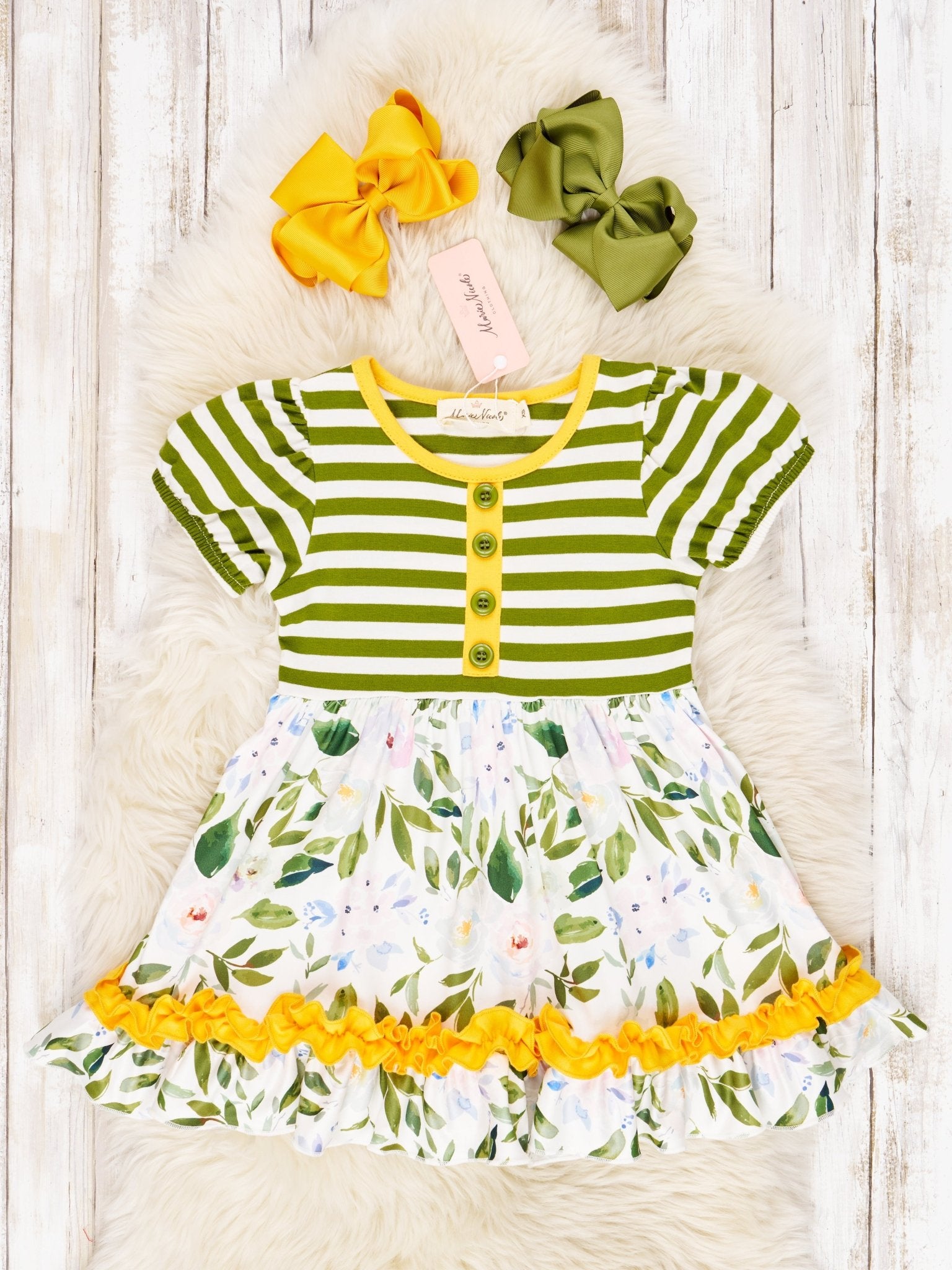 Watercolor Rose Ruffle Dress - Marie Nicole Clothing