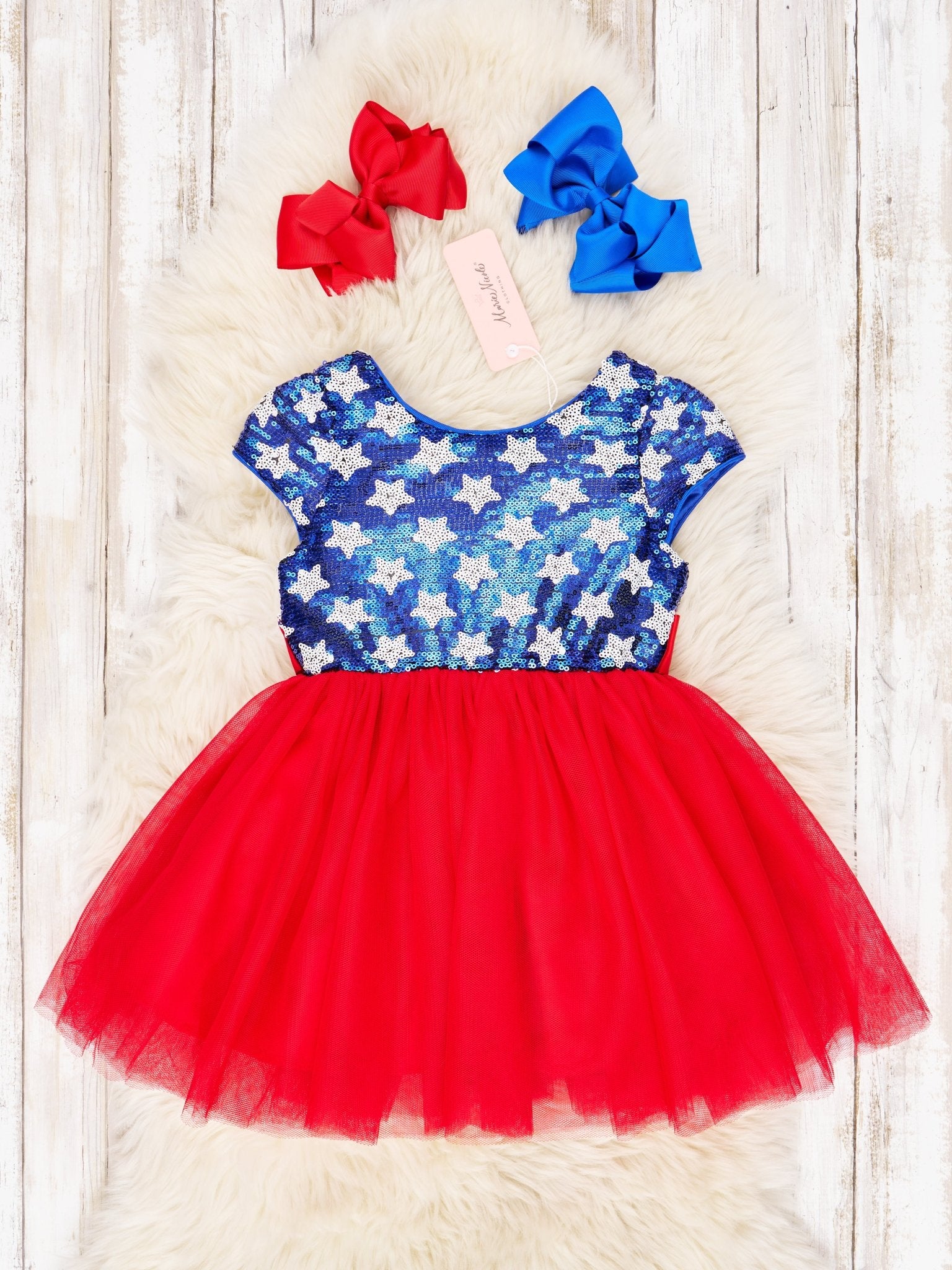 Stars & Stripes Sequin Red Tulle Dress - Marie Nicole Clothing