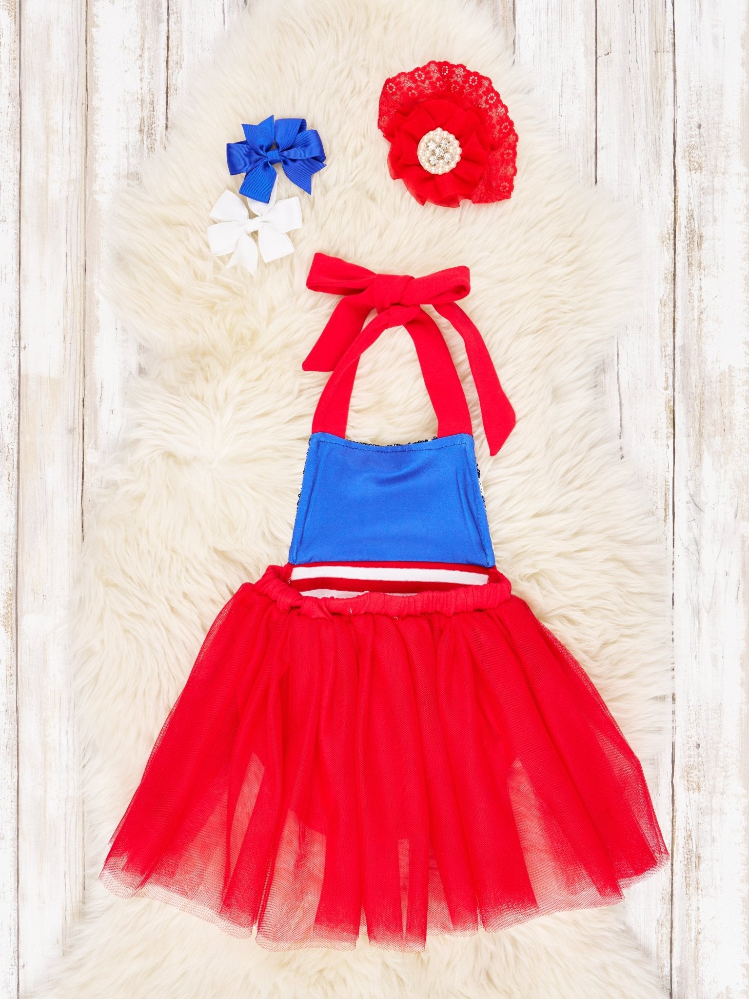 Stars & Stripes Sequin Red Tulle Bubble Romper - Marie Nicole Clothing
