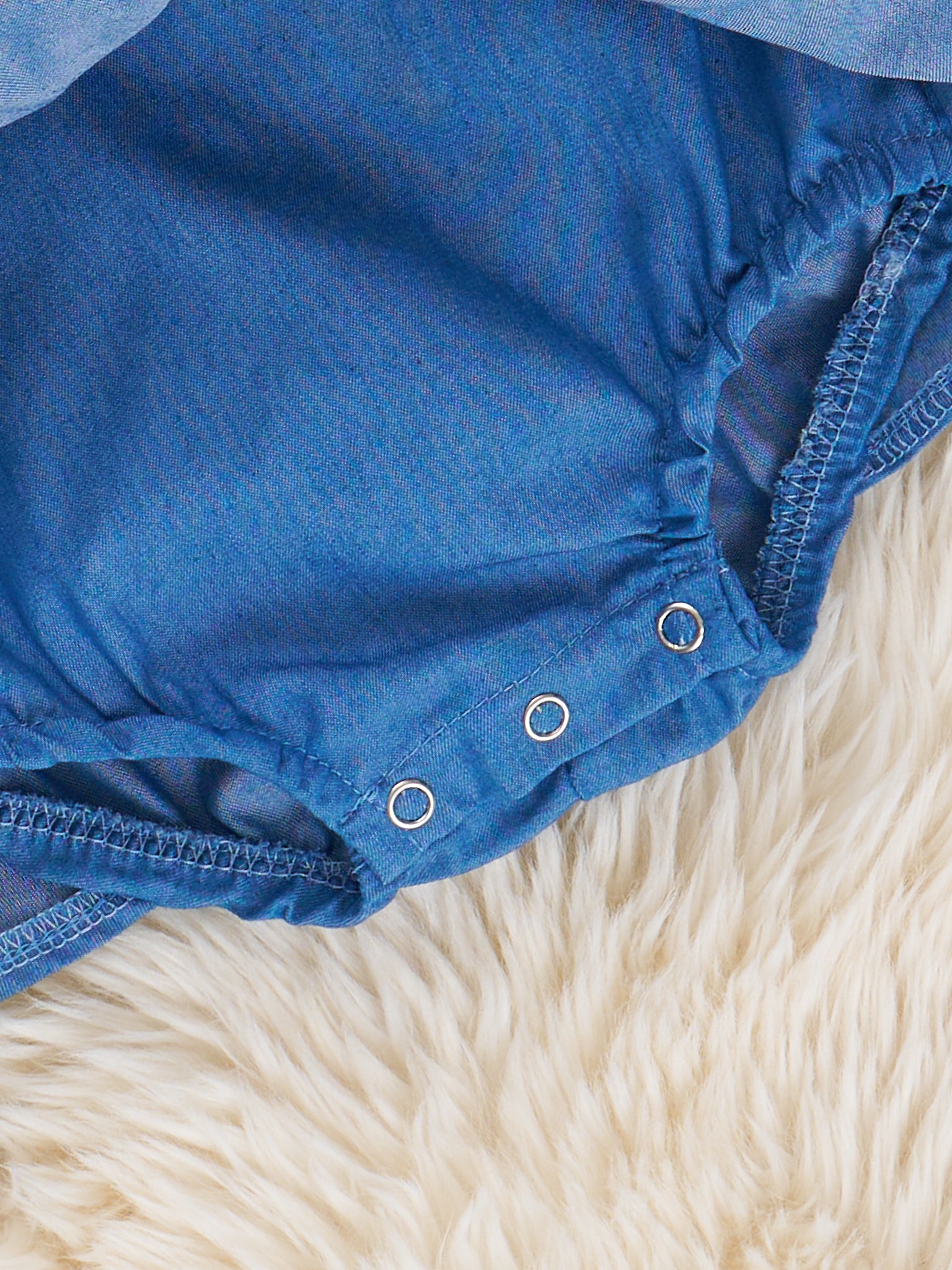 Chambray Bunny Bow Tiered Ruffle Bubble Romper - Marie Nicole Clothing
