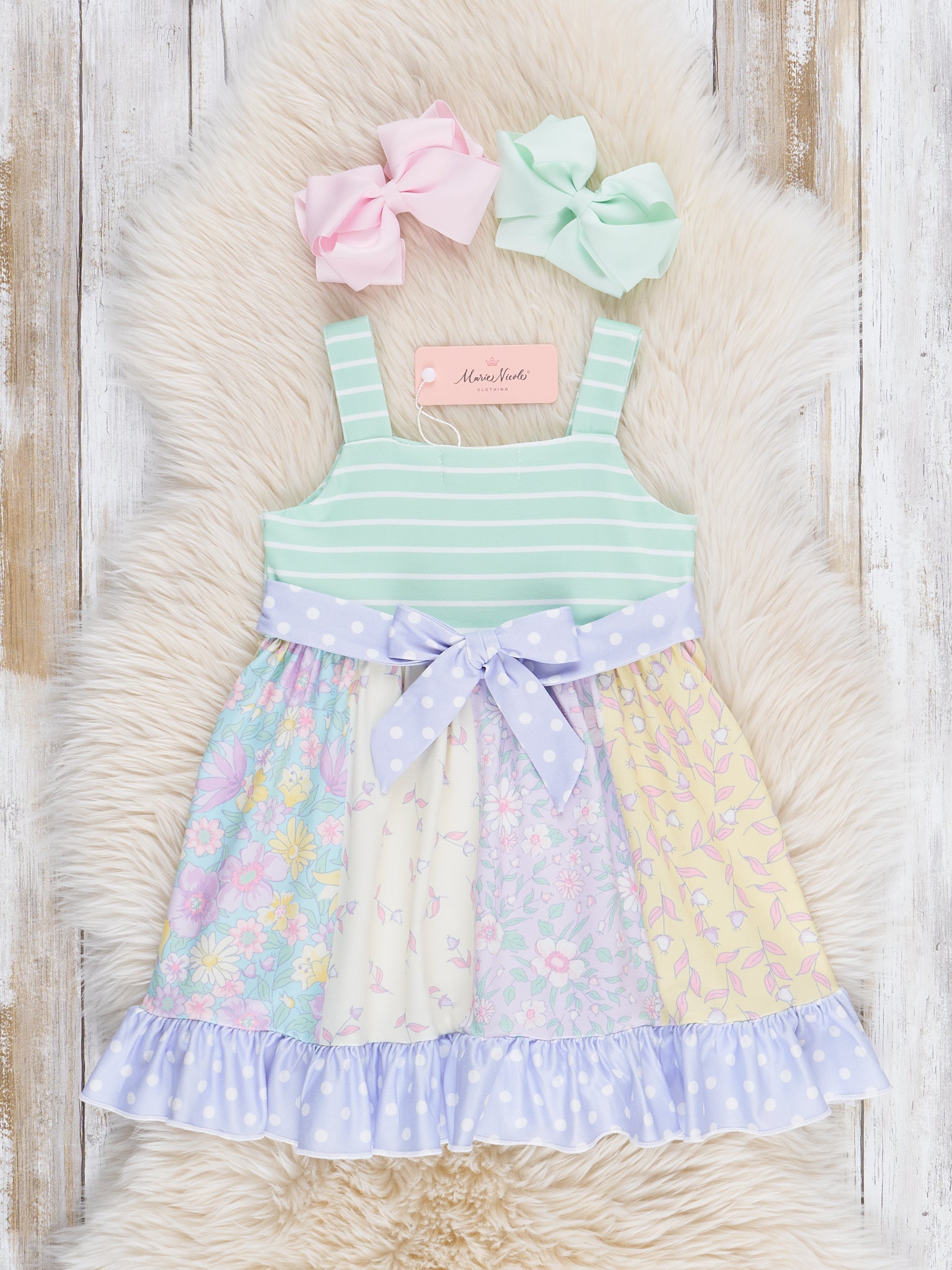 Pastel Buds & Blooms Ruffle Tie Dress - Marie Nicole Clothing