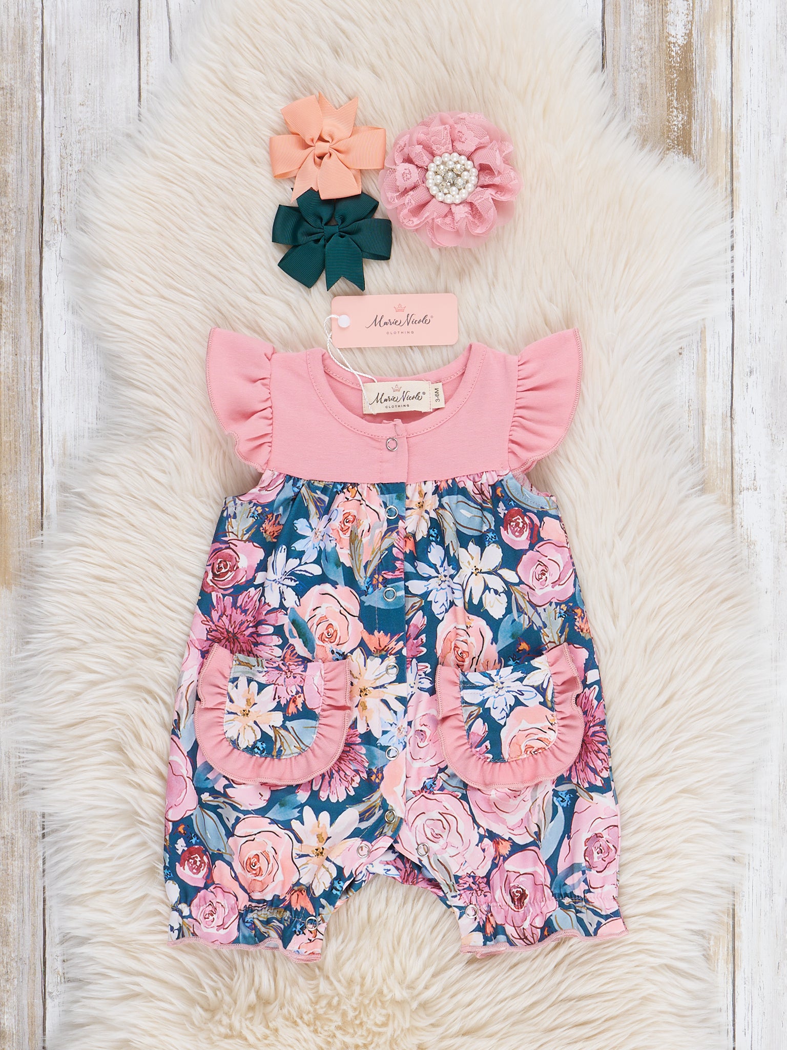 Dusty Rose Watercolor Ruffle Romper - Marie Nicole Clothing