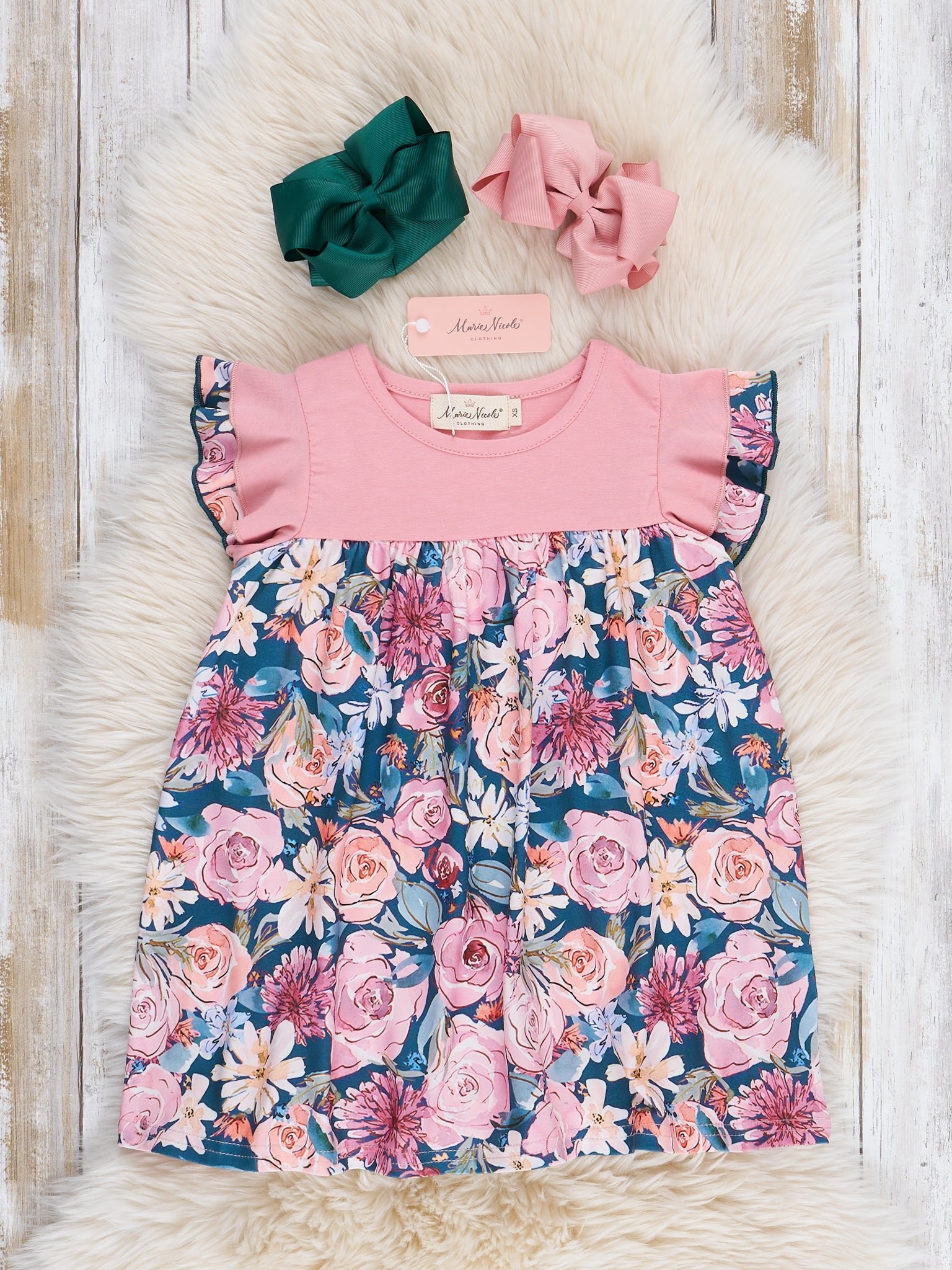 Dusty Rose Watercolor Ruffle Dress - Marie Nicole Clothing