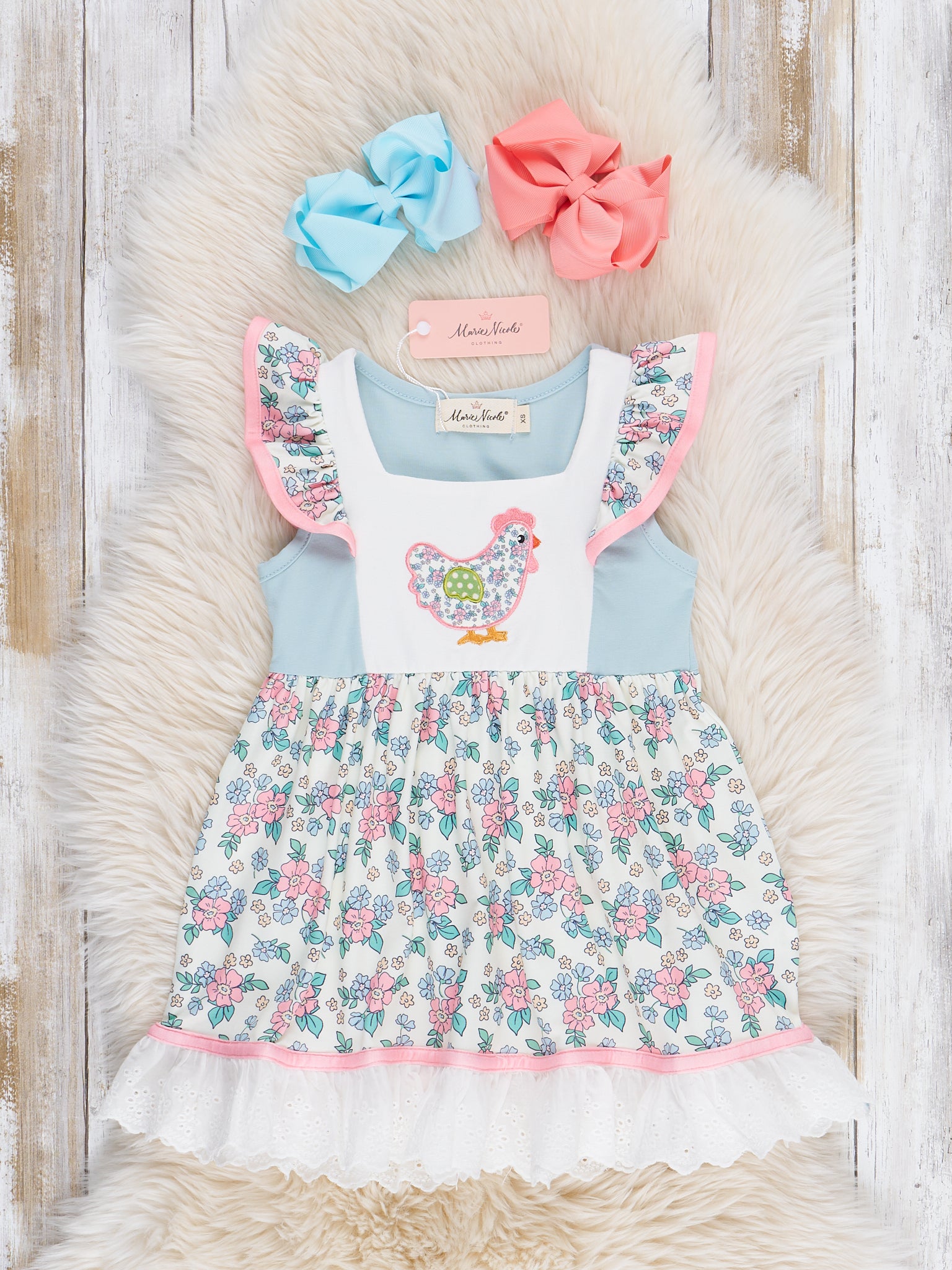 Floral Chicken Lacy Ruffle Dress - Marie Nicole Clothing