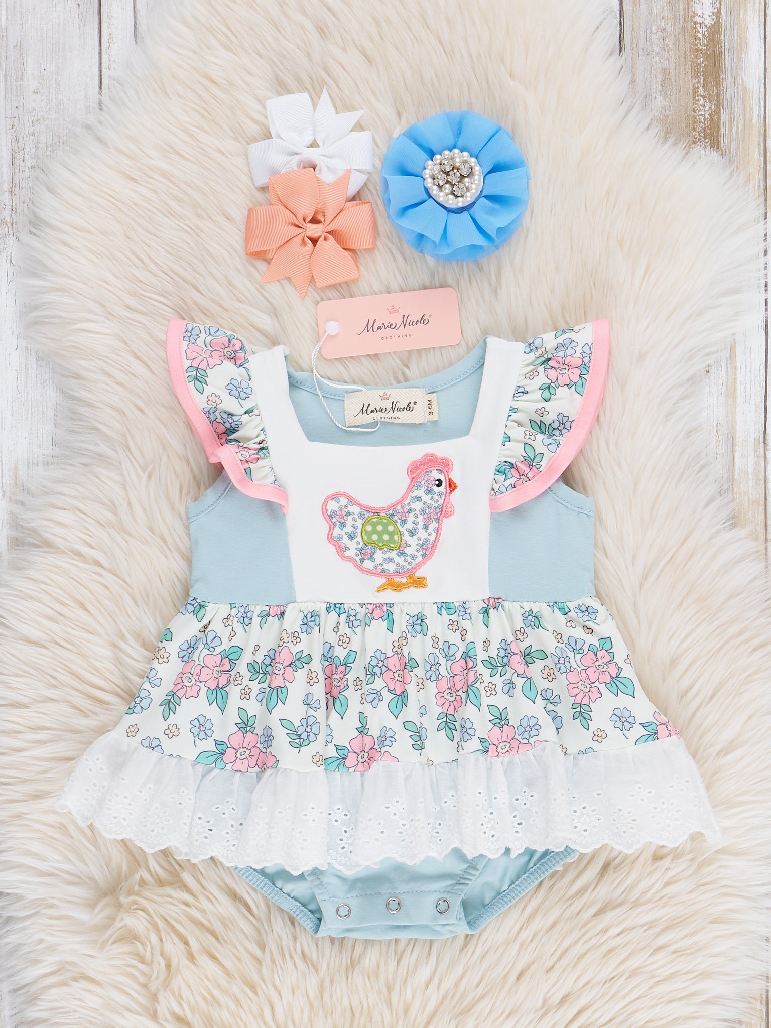Floral Chicken Lacy Ruffle Bubble Romper - Marie Nicole Clothing