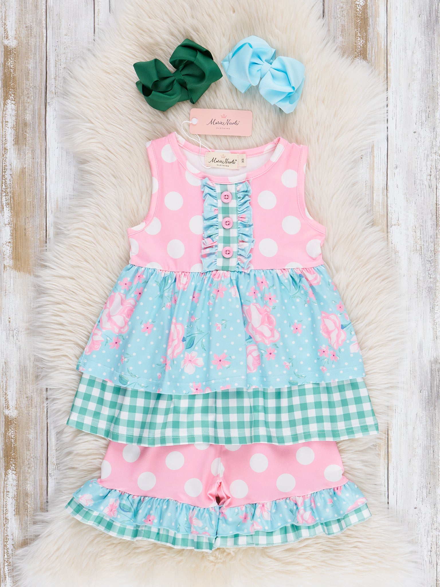 Gingham Polka Dot Garden Ruffle Outfit - Marie Nicole Clothing