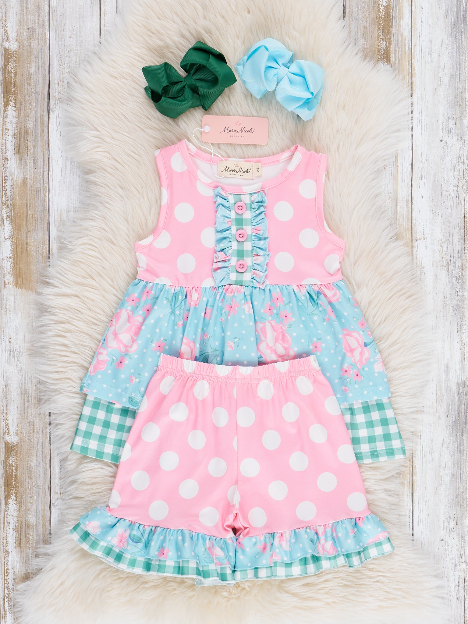 Gingham Polka Dot Garden Ruffle Outfit - Marie Nicole Clothing