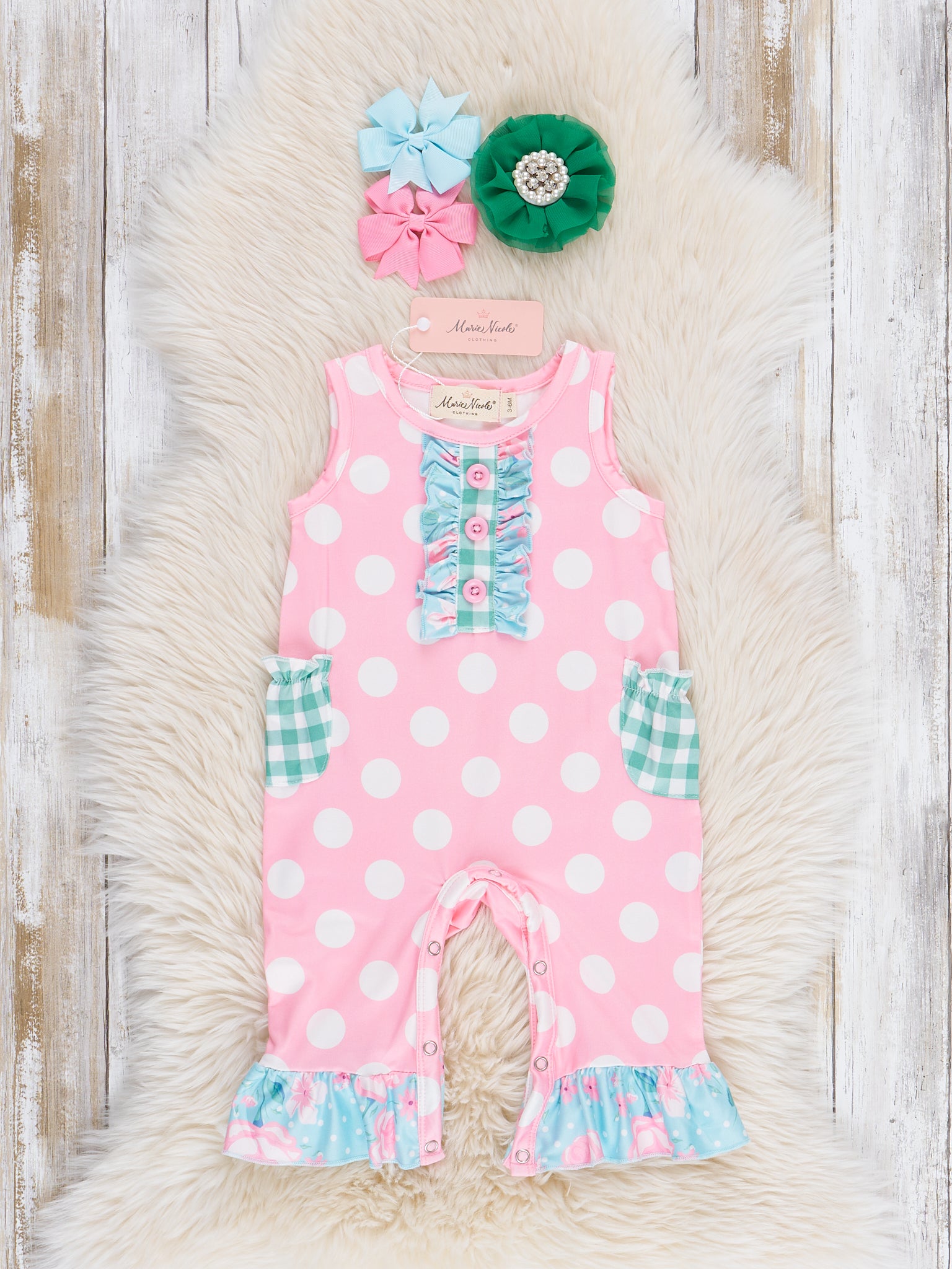 Gingham Polka Dot Garden Ruffle Romper - Marie Nicole Clothing